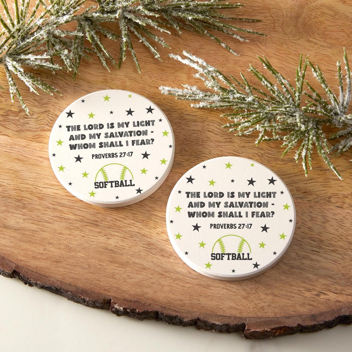 Car Coaster 2-Pack Kalia Lane-The Lord Is My Light Softball Green & Black