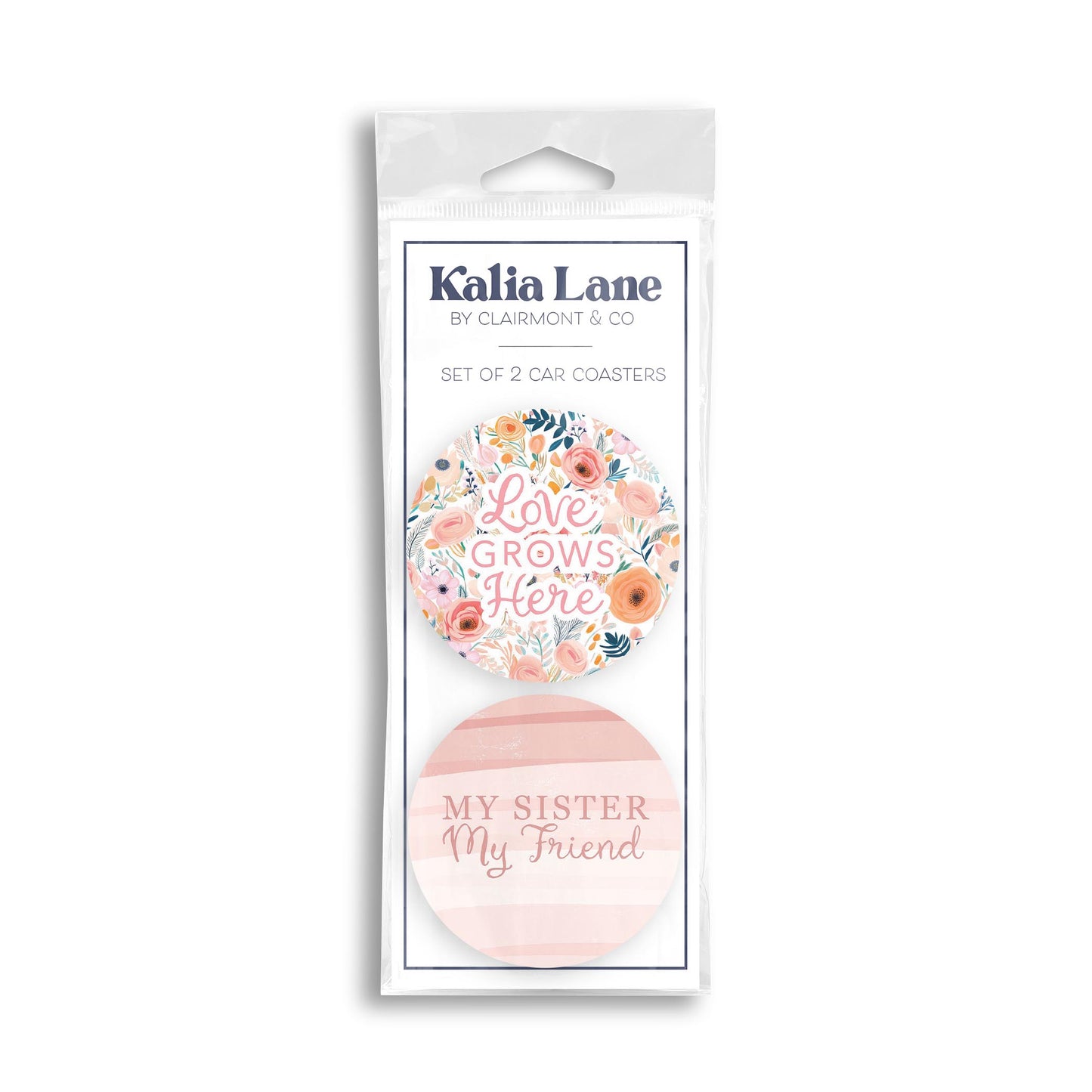 Car Coaster 2-Pack Kalia Lane-Love Grows Here & My Sister -0