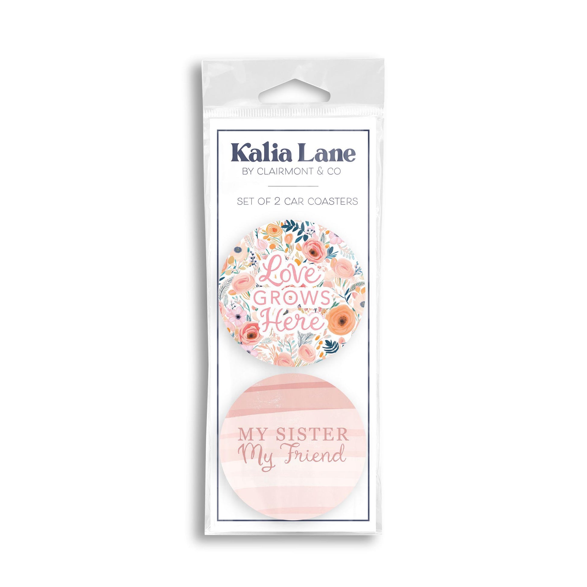 Car Coaster 2-Pack Kalia Lane-Love Grows Here & My Sister -0