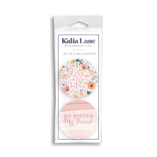 Car Coaster 2-Pack Kalia Lane-Love Grows Here & My Sister -0