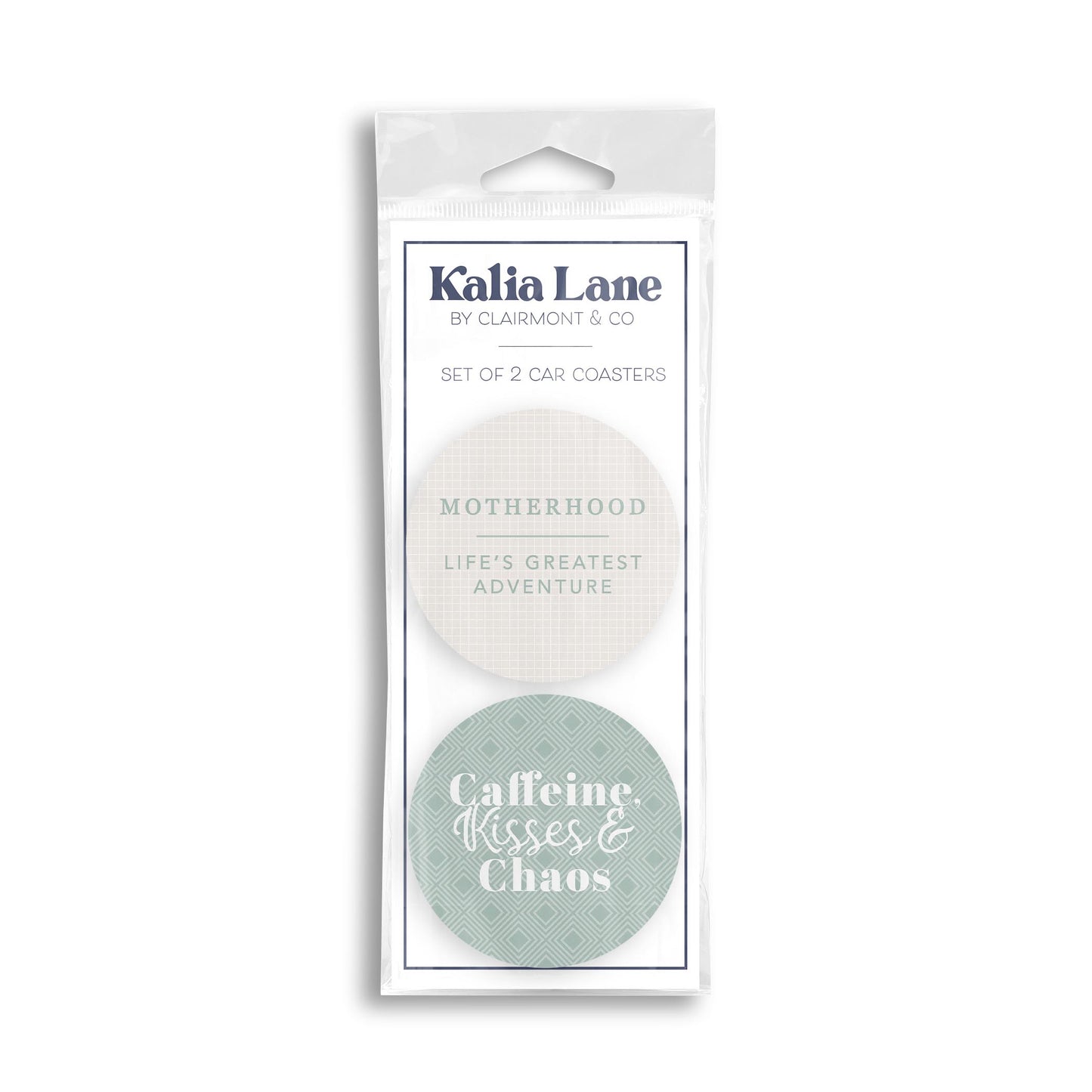 Car Coaster 2-Pack Kalia Lane-Motherhood & Caffeine Kisses Chaos -0