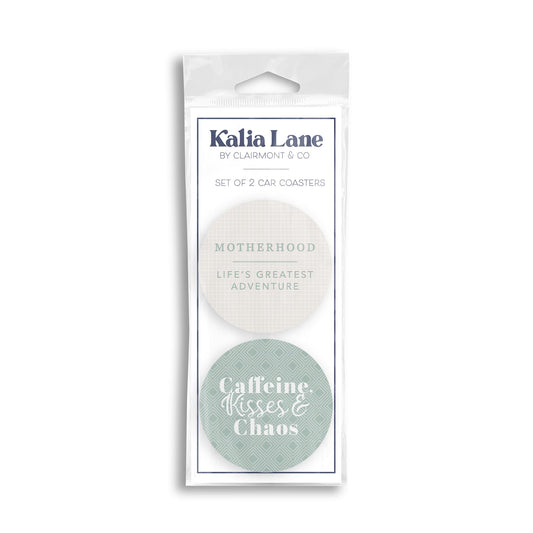 Car Coaster 2-Pack Kalia Lane-Motherhood & Caffeine Kisses Chaos -0