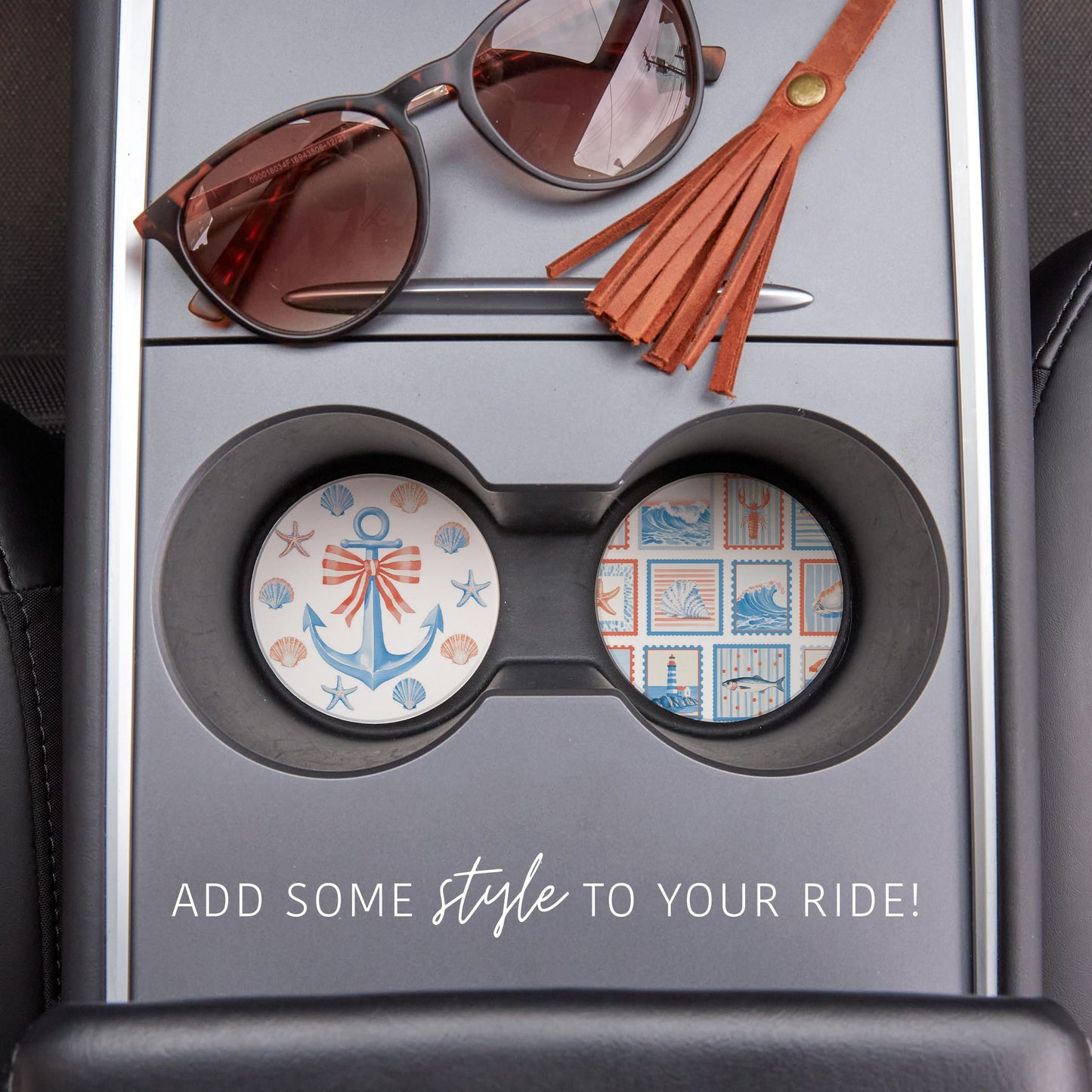 Car Coaster 2-Pack Kalia Lane-New England Tides Anchor & Stamps -1