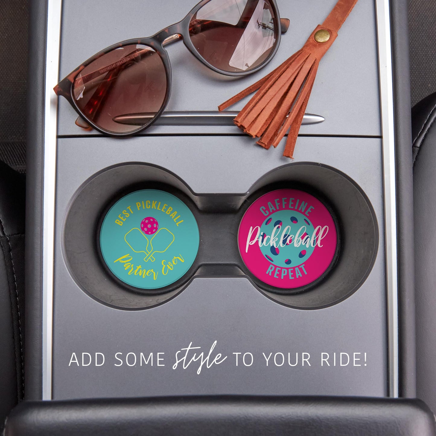 Car Coaster 2-Pack Kalia Lane-Best Pickleball Partner & Caffeine Repeat -1