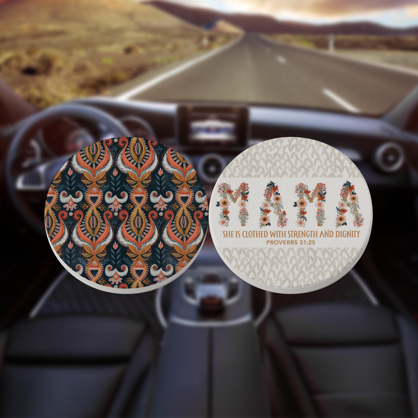 Car Coaster 2-Pack Kalia Lane-Pretty Things Floral Faith Mama & Pattern -8