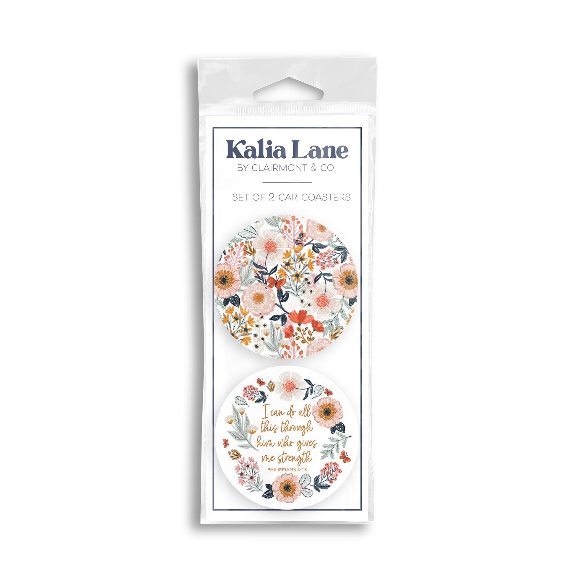 Car Coaster 2-Pack Kalia Lane-Pretty Things Floral Faith Strength & Pattern -0