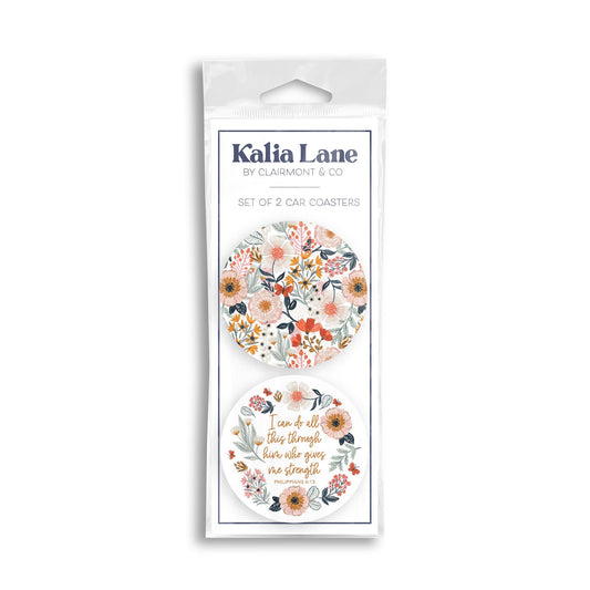 Car Coaster 2-Pack Kalia Lane-Pretty Things Floral Faith Strength & Pattern -0