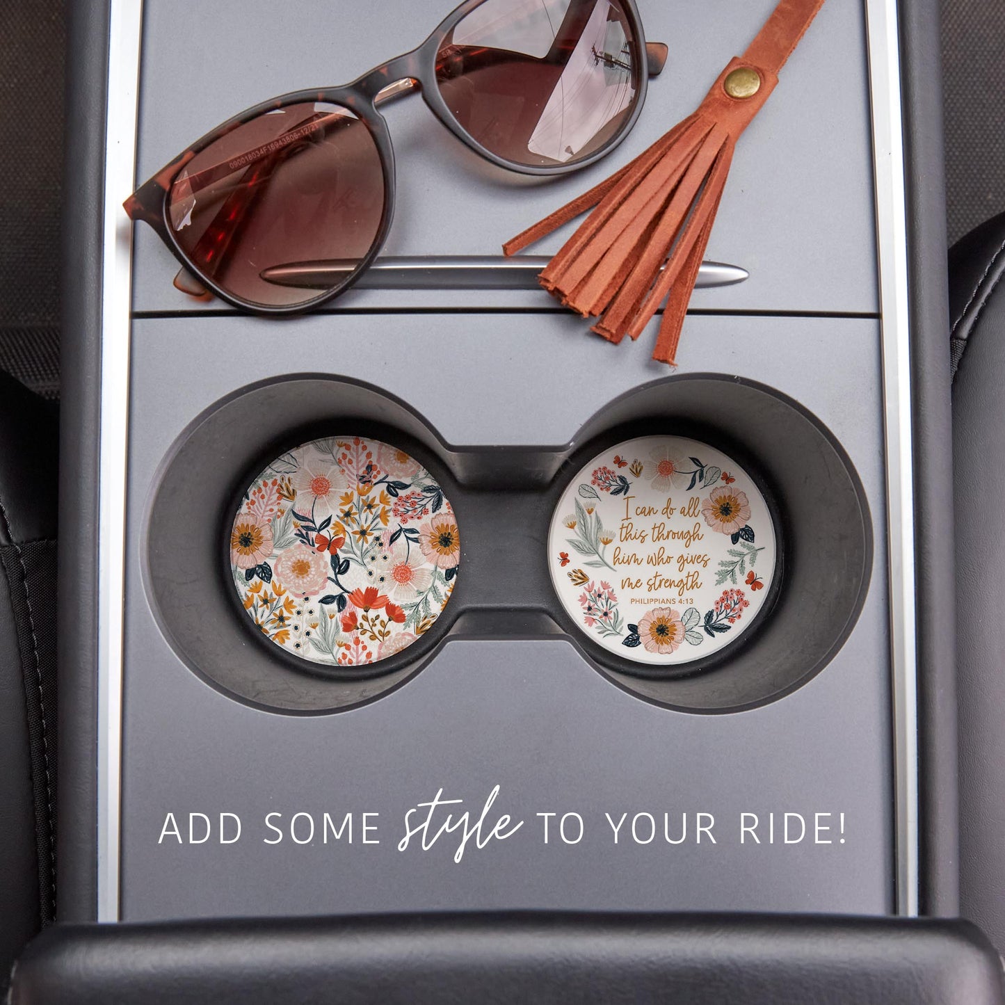 Car Coaster 2-Pack Kalia Lane-Pretty Things Floral Faith Strength & Pattern -1