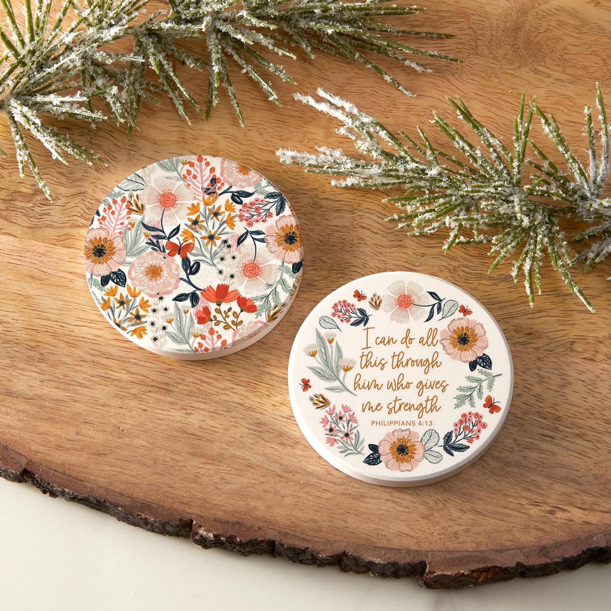Car Coaster 2-Pack Kalia Lane-Pretty Things Floral Faith Strength & Pattern -6