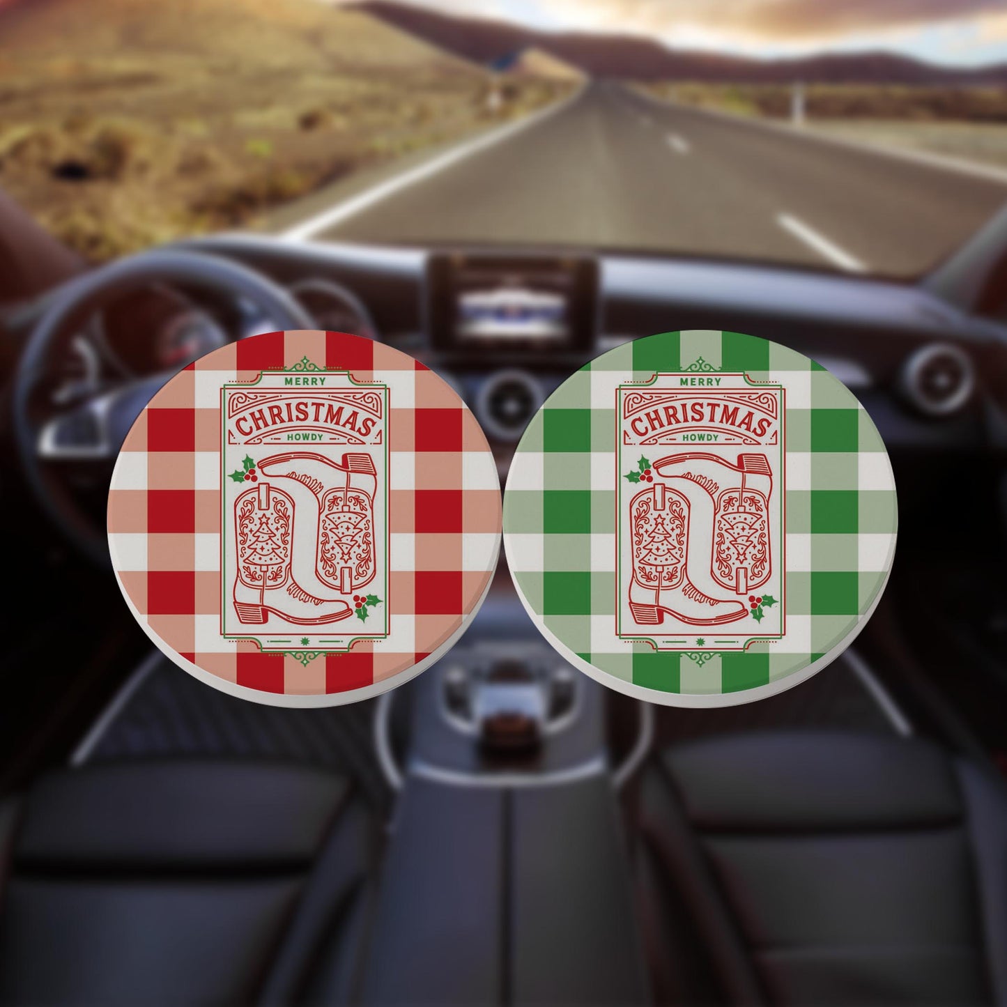 Car Coaster 2-Pack Kalia Lane-Western Christmas -8