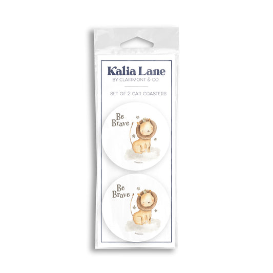 Car Coaster 2-Pack Kalia Lane-Be Brave Lion White Background