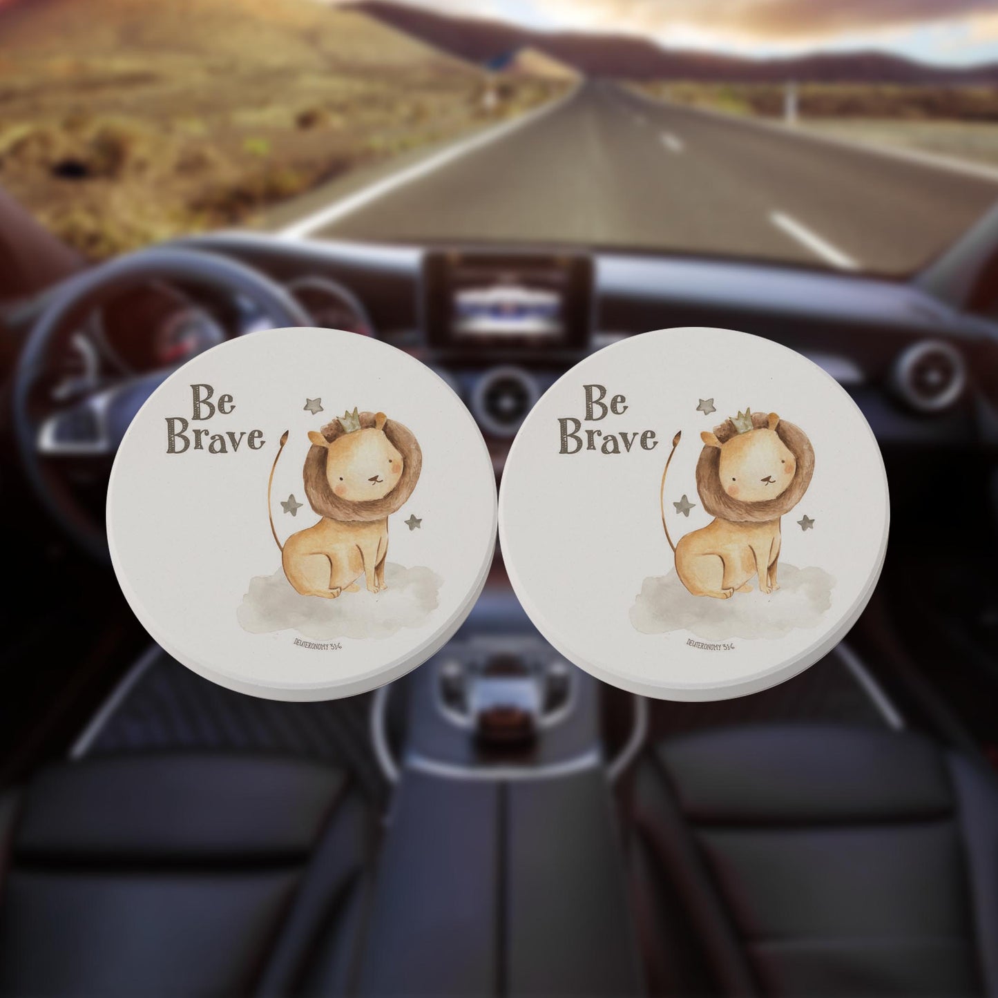 Car Coaster 2-Pack Kalia Lane-Be Brave Lion White Background