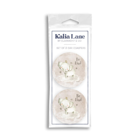 Car Coaster 2-Pack Kalia Lane-Be Kind Elephant Painted Background