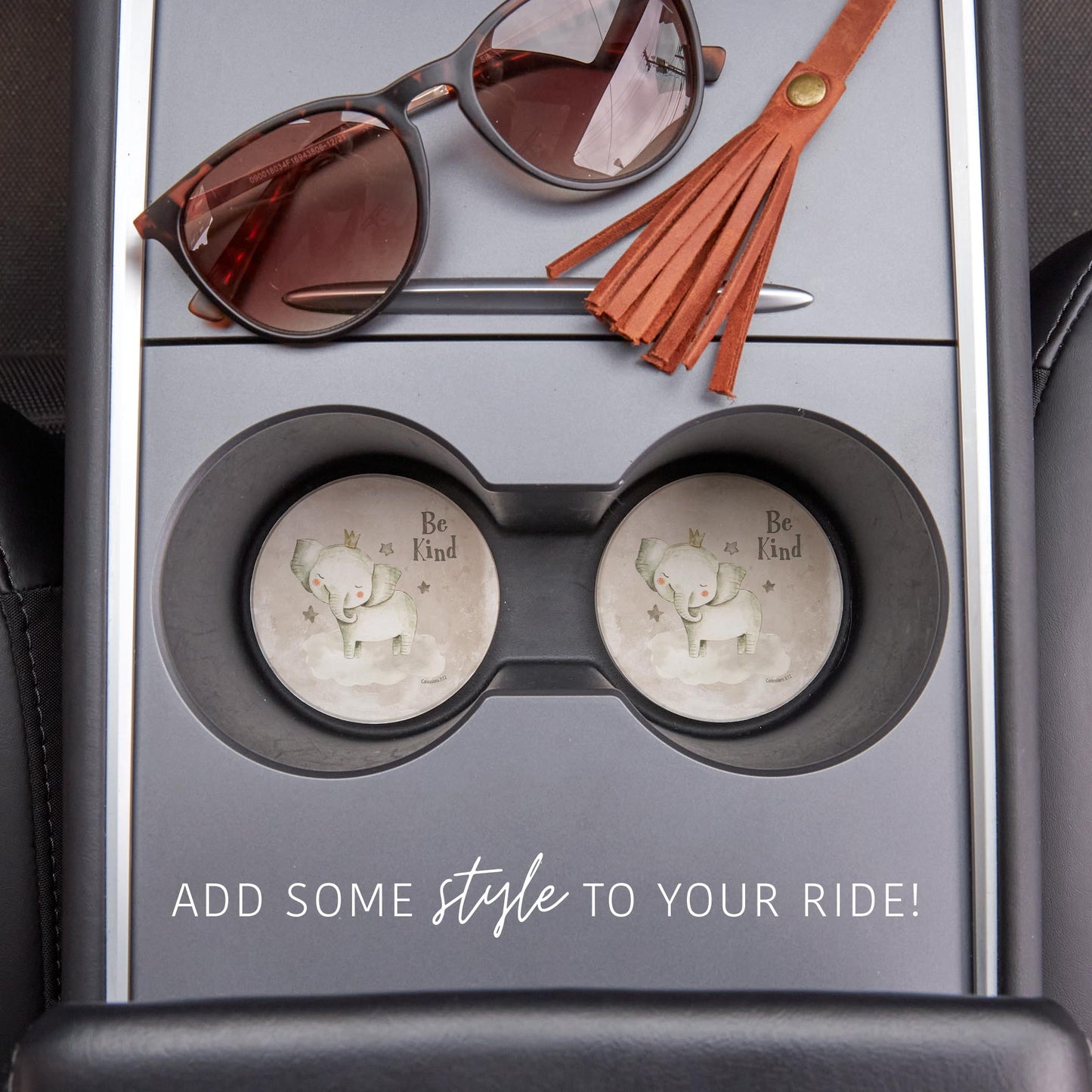 Car Coaster 2-Pack Kalia Lane-Be Kind Elephant Painted Background
