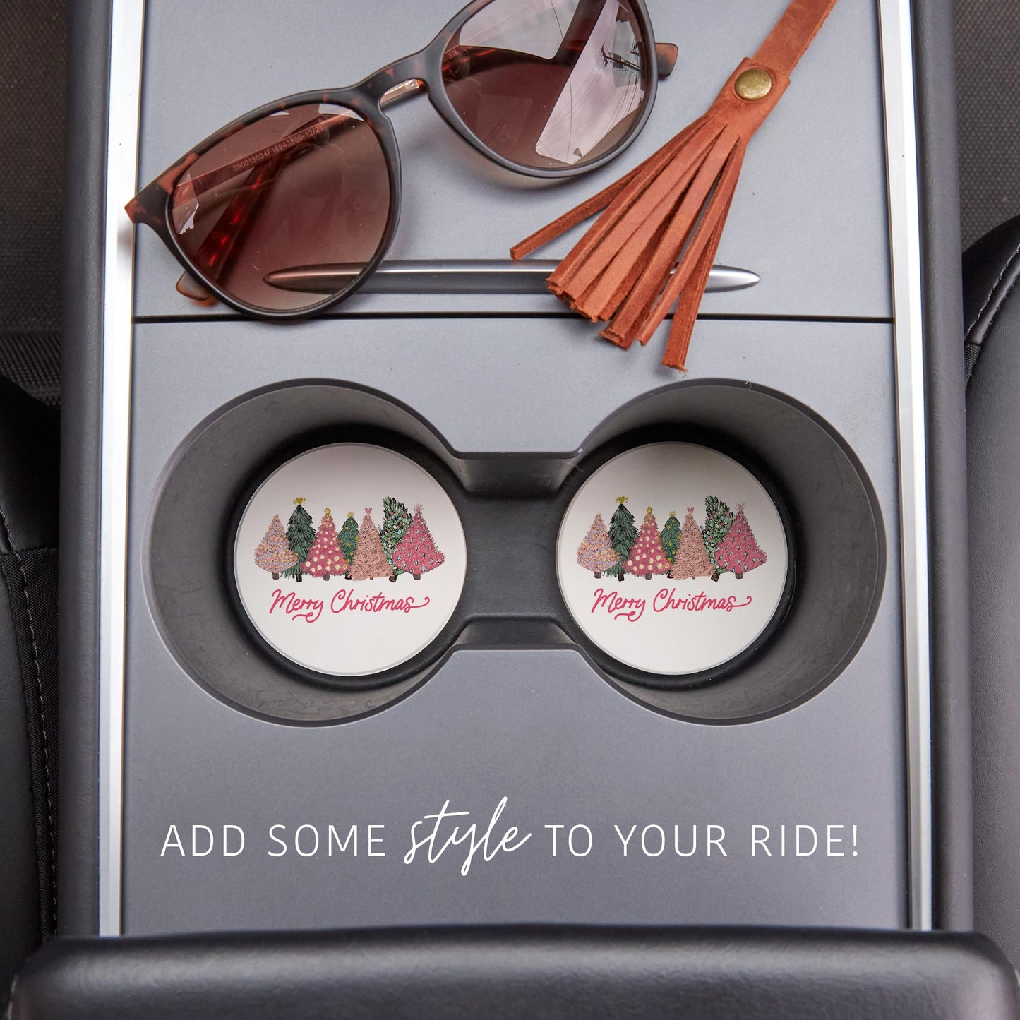 Car Coaster 2-Pack Kalia Lane-Pink Trees Merry Christmas