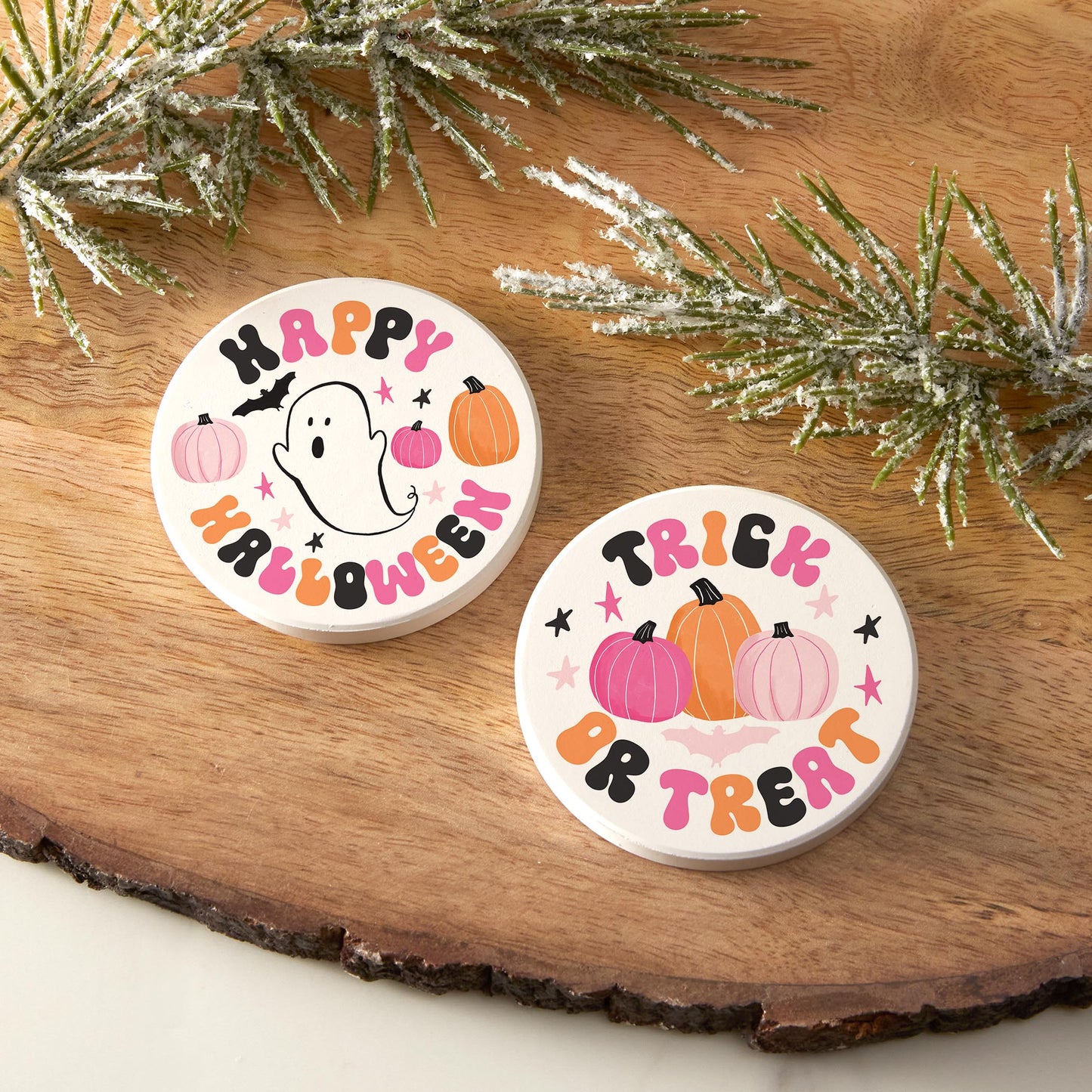 Car Coaster 2-Pack Kalia Lane-Happy Ghost Happy Halloween & Trick