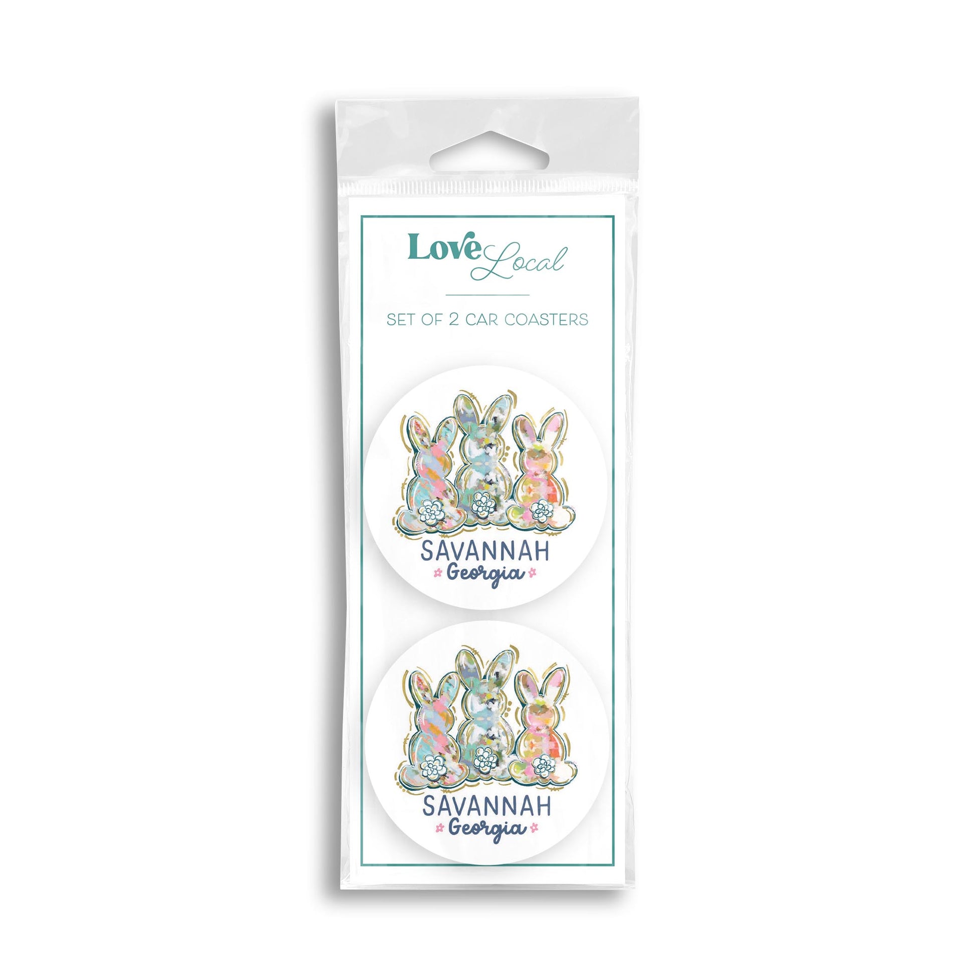 Car Coaster 2-Pack Love Local-Love+Local Watercolor Easter Bunny Trio -0