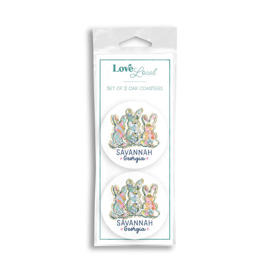 Car Coaster 2-Pack Love Local-Love+Local Watercolor Easter Bunny Trio -0