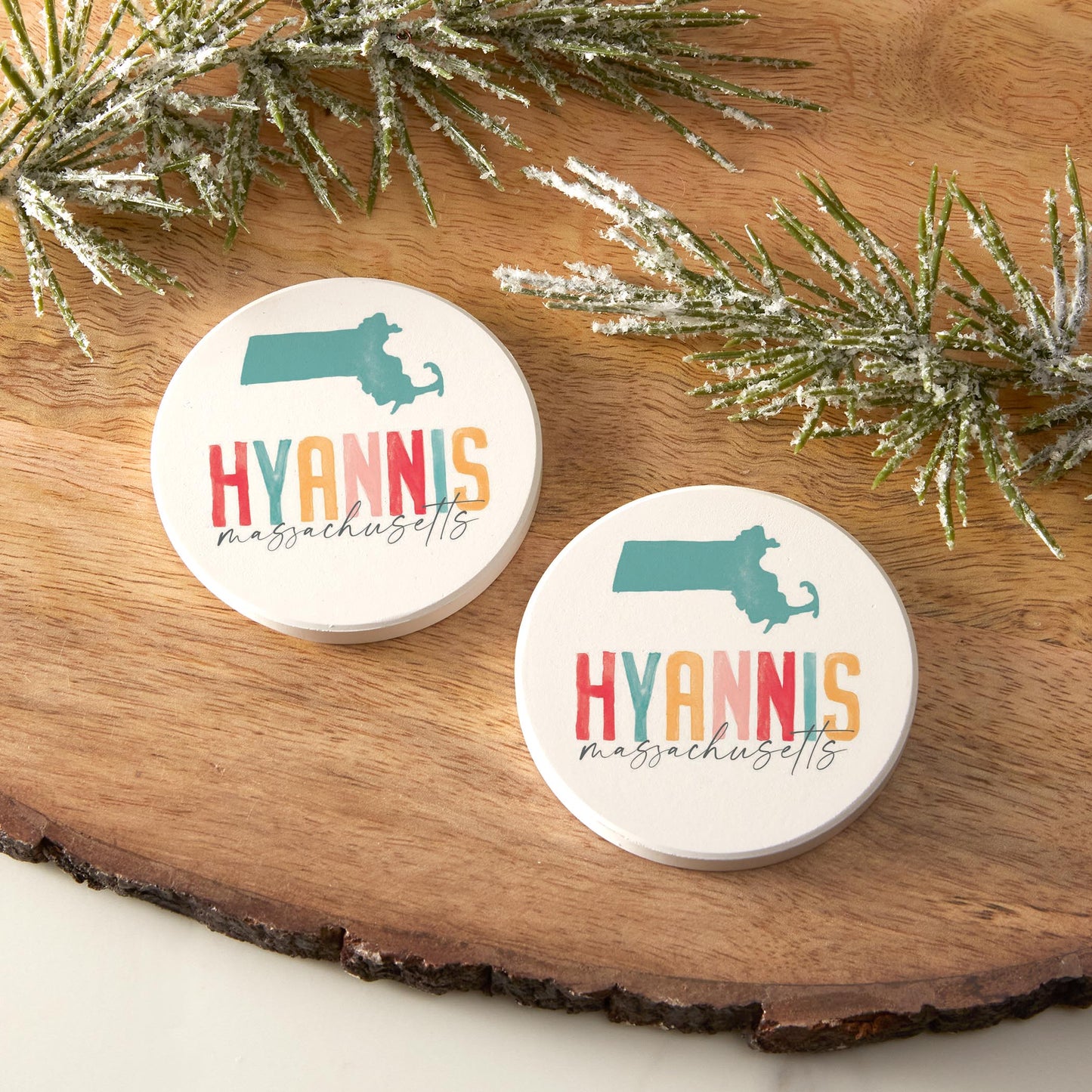 Car Coaster 2-Pack Love Local-Watercolor City Hyannis MA