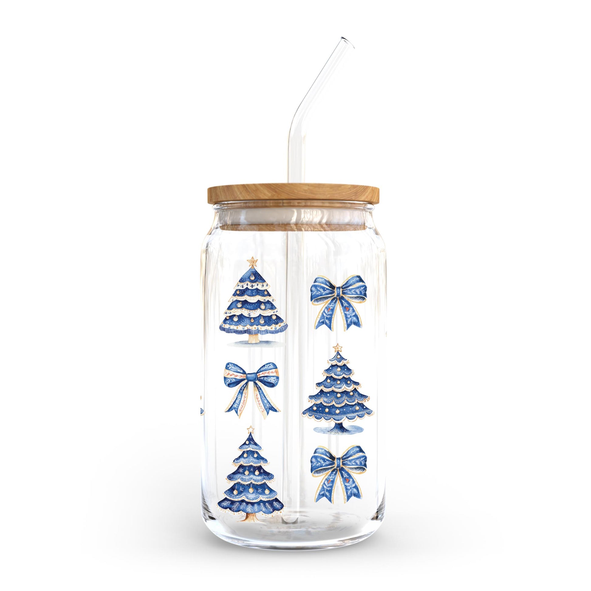 16oz Cold Brew Glass-Blue Noel - A Grand Millennial Christmas -0