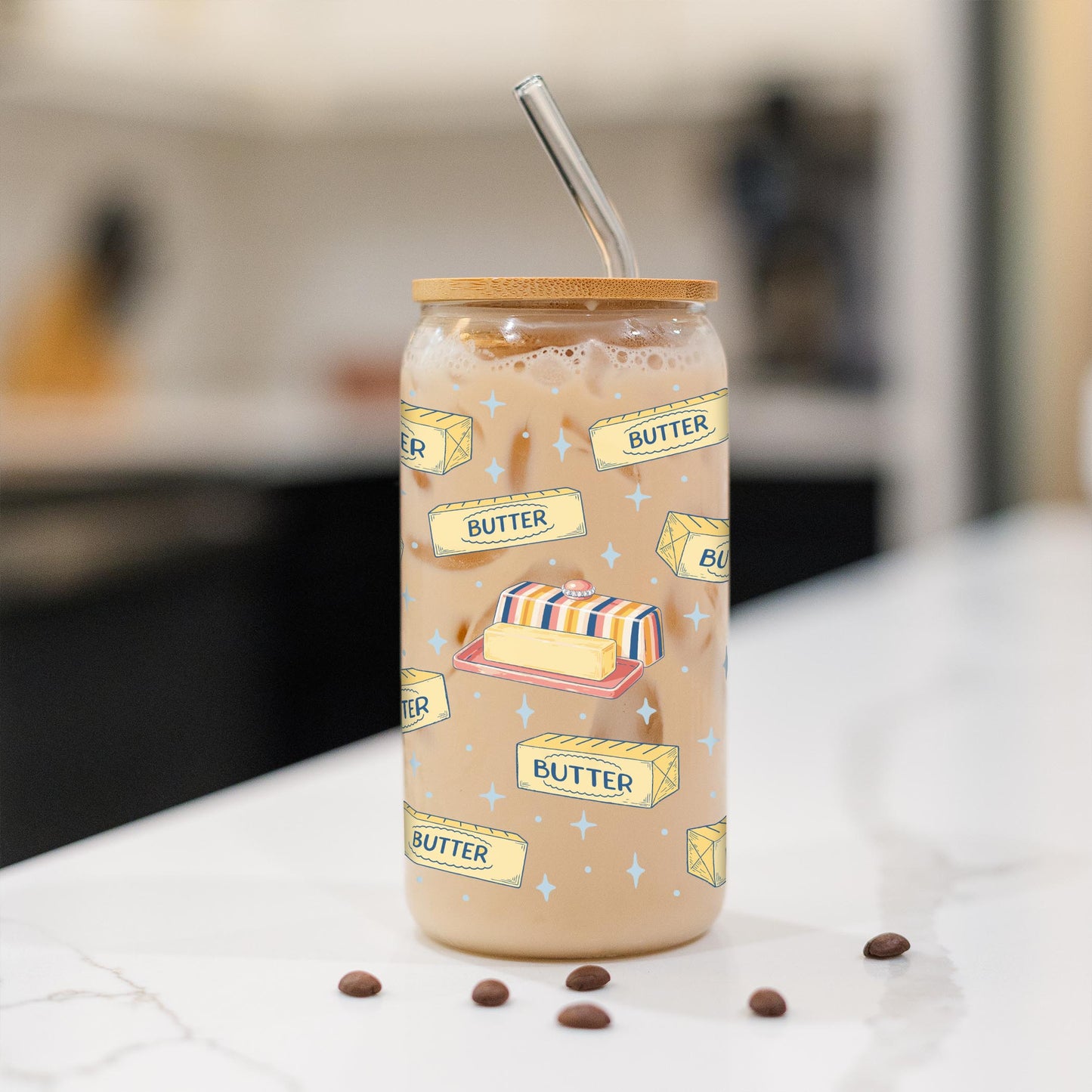 16oz Cold Brew Glass-Butter Pattern -1