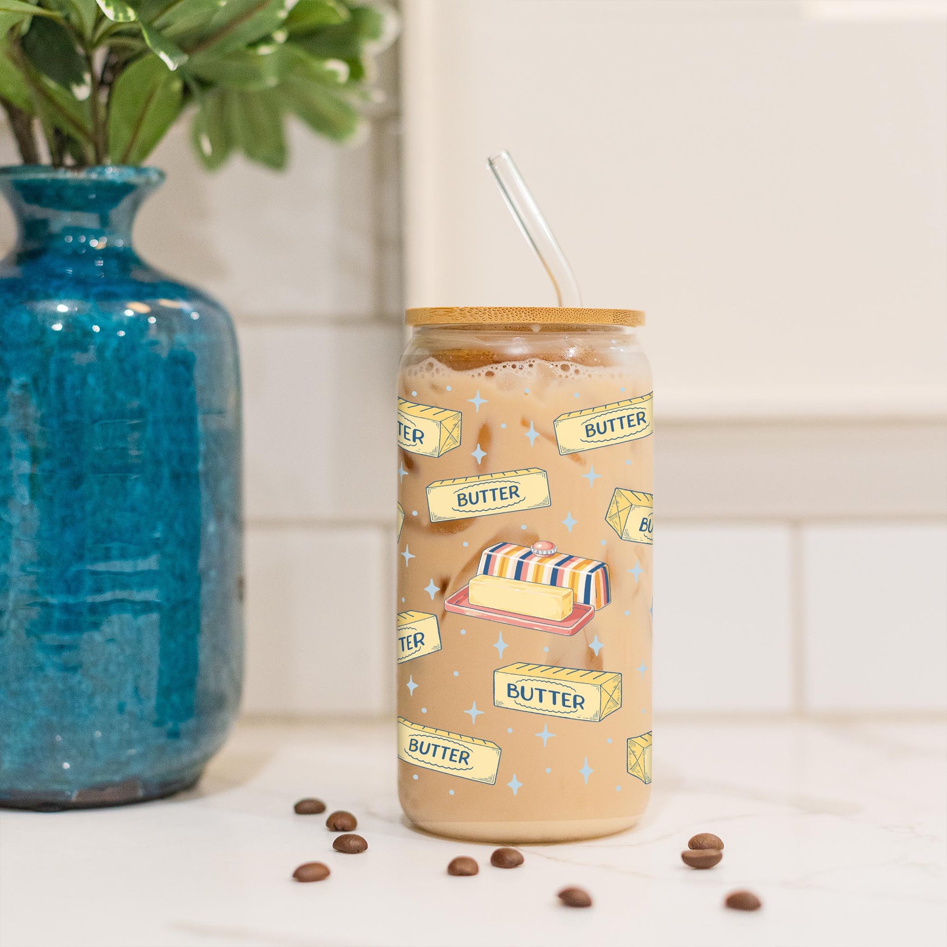 16oz Cold Brew Glass-Butter Pattern -3
