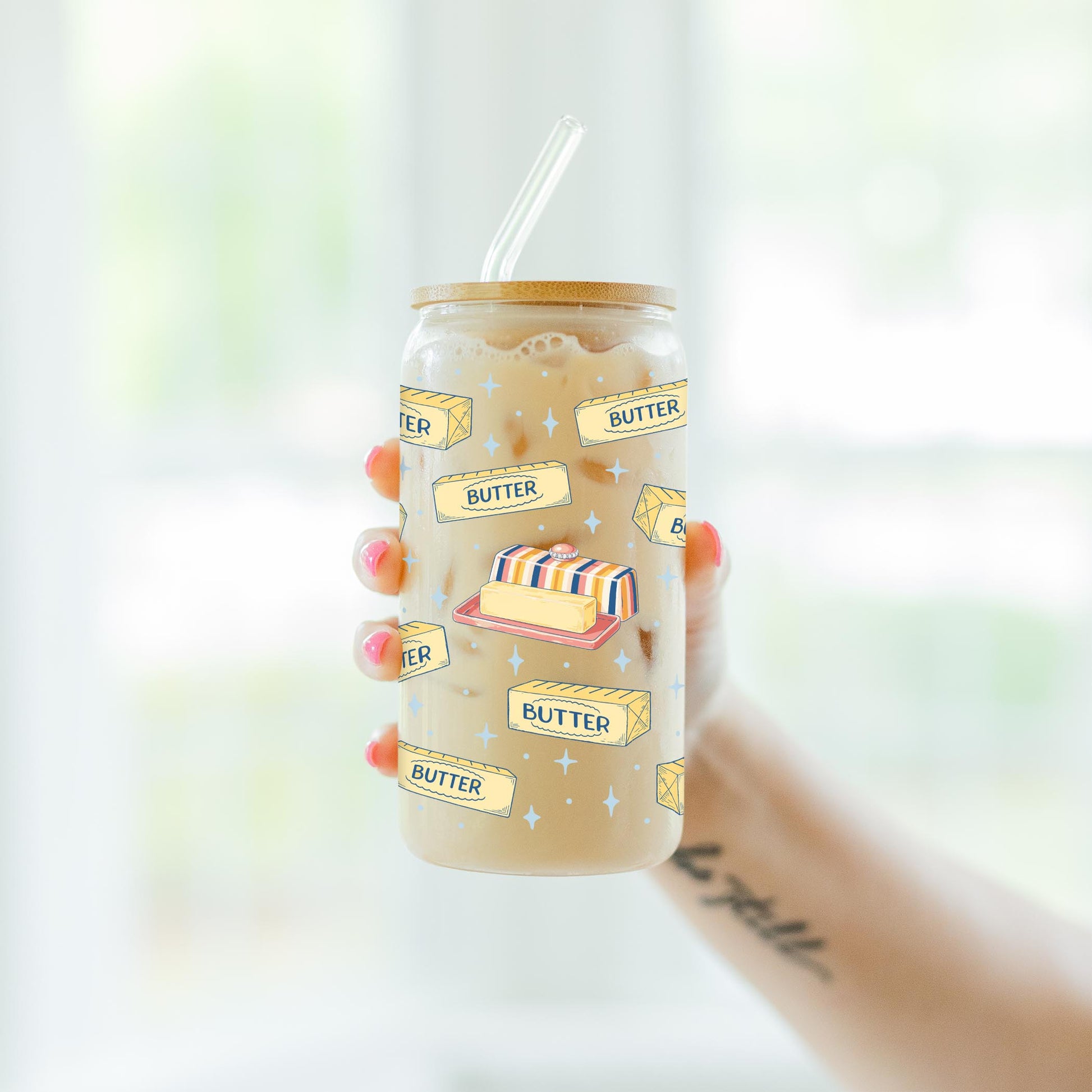 16oz Cold Brew Glass-Butter Pattern -7