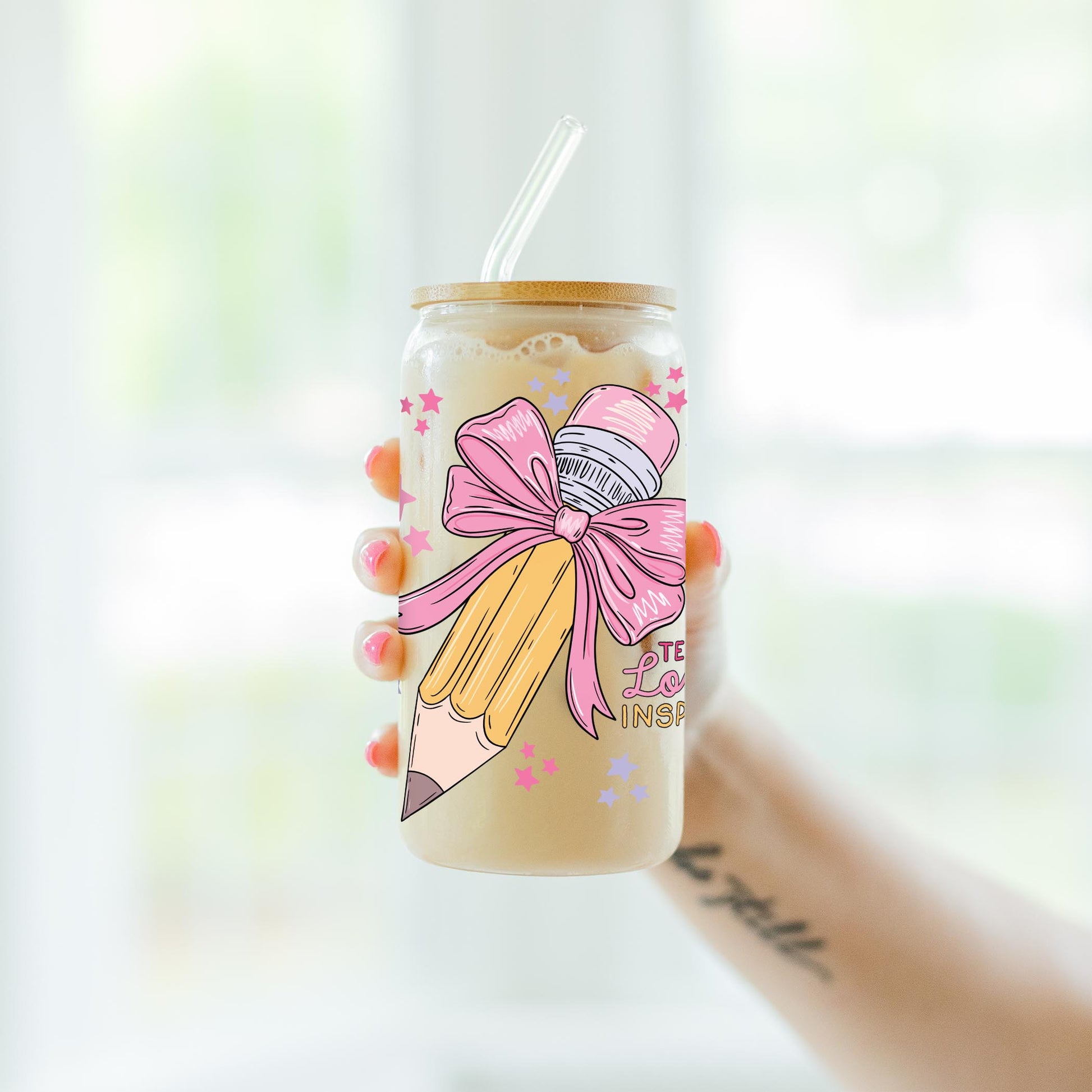 16oz Cold Brew Glass-Classroom Coquette Teach Love Inspire -7