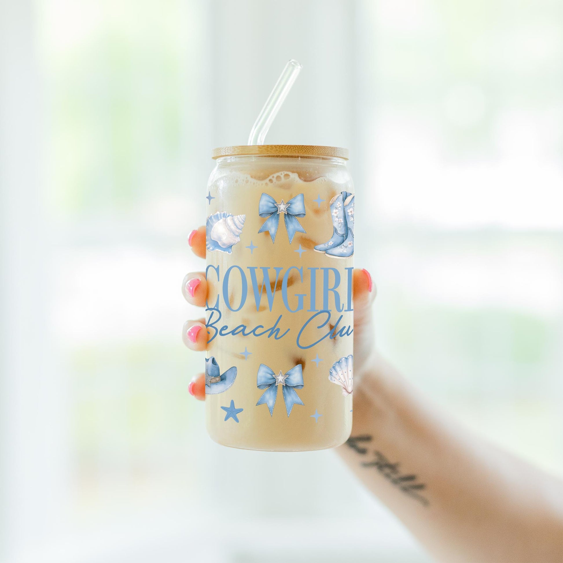 16oz Cold Brew Glass-Coastal Cowgirl -7