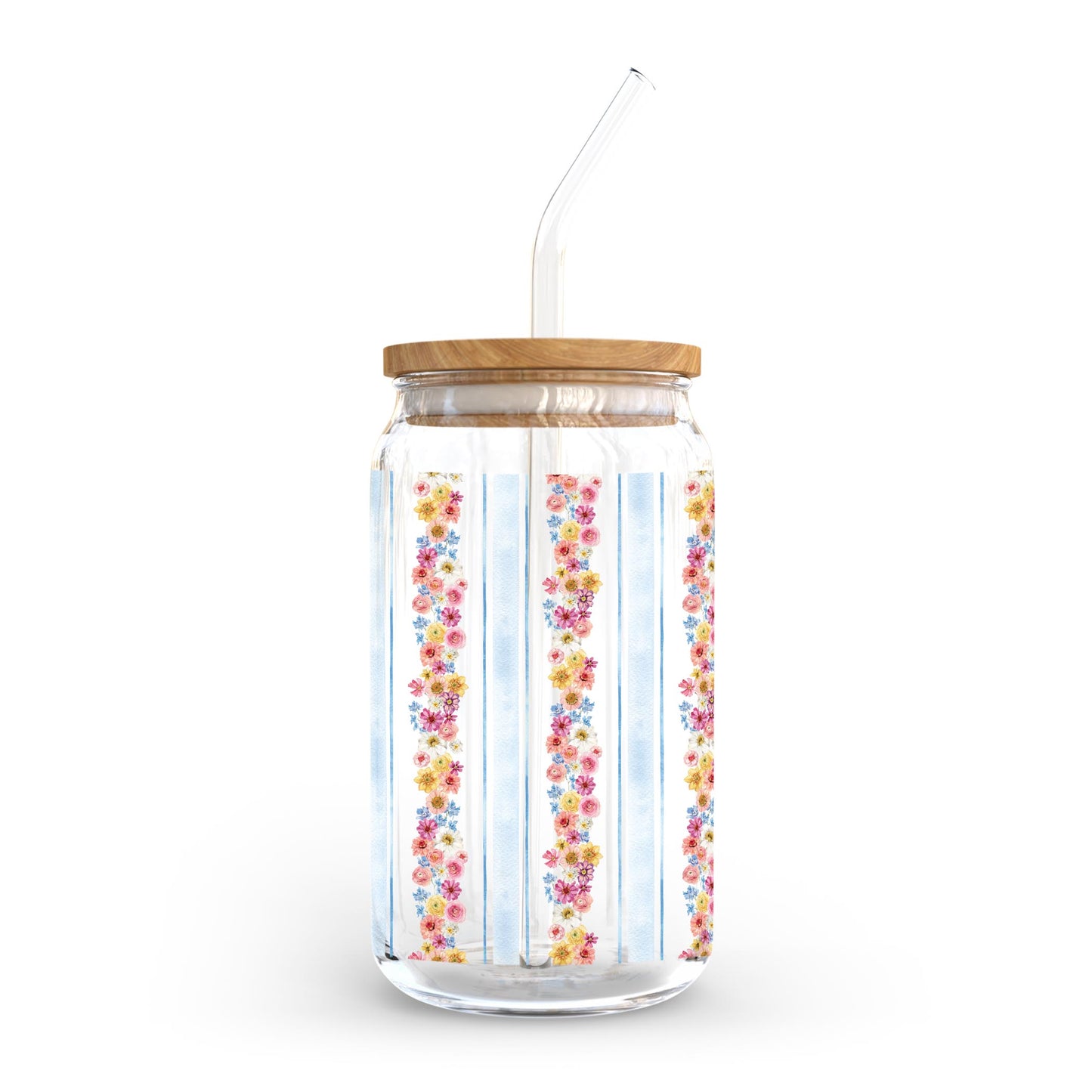 16oz Cold Brew Glass-Fantasy Garden Flower Stripes -0