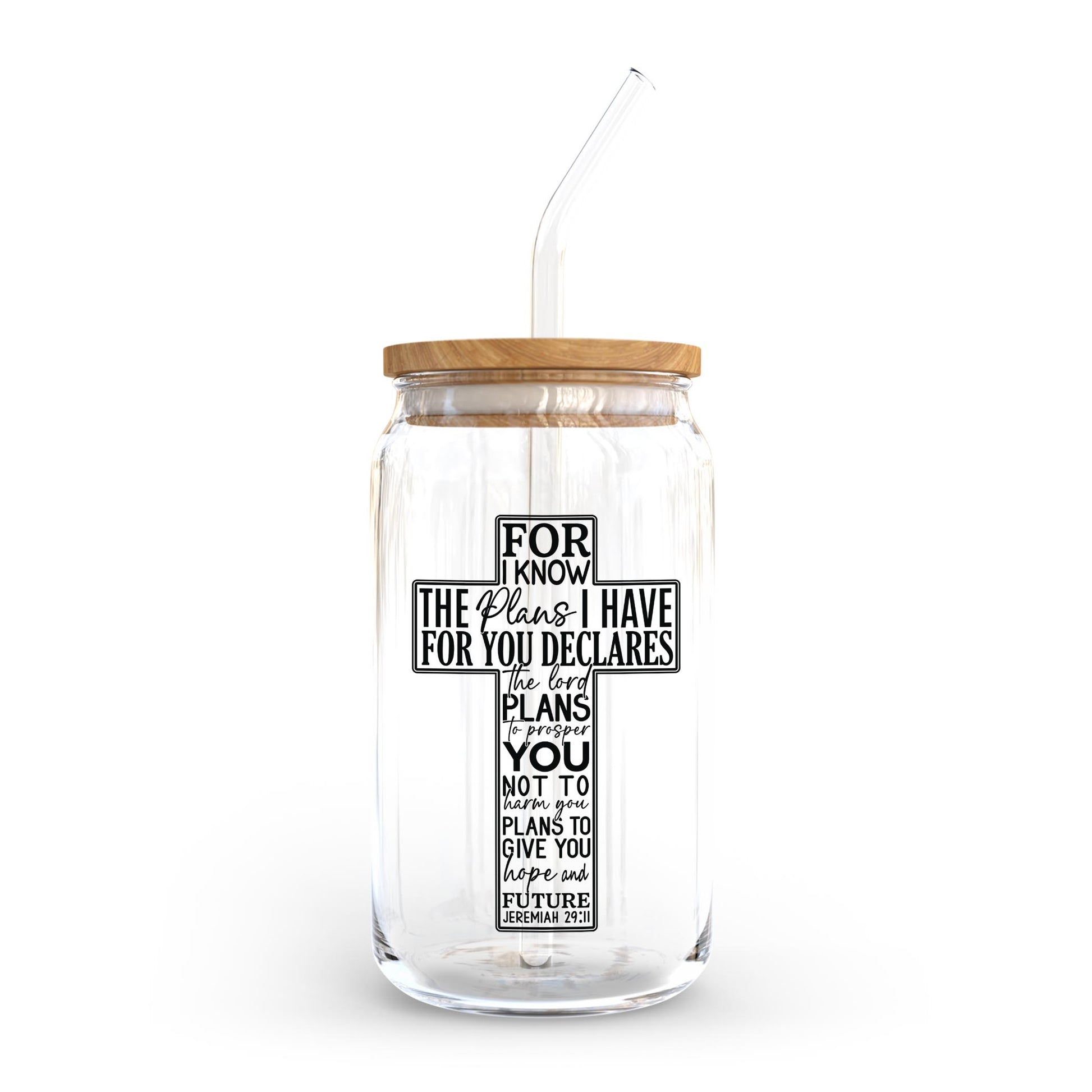 16oz Cold Brew Glass-For I Know The Plans Cross -0