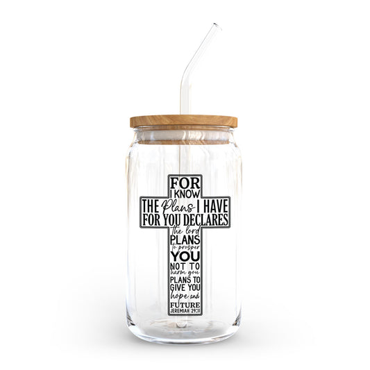 16oz Cold Brew Glass-For I Know The Plans Cross -0