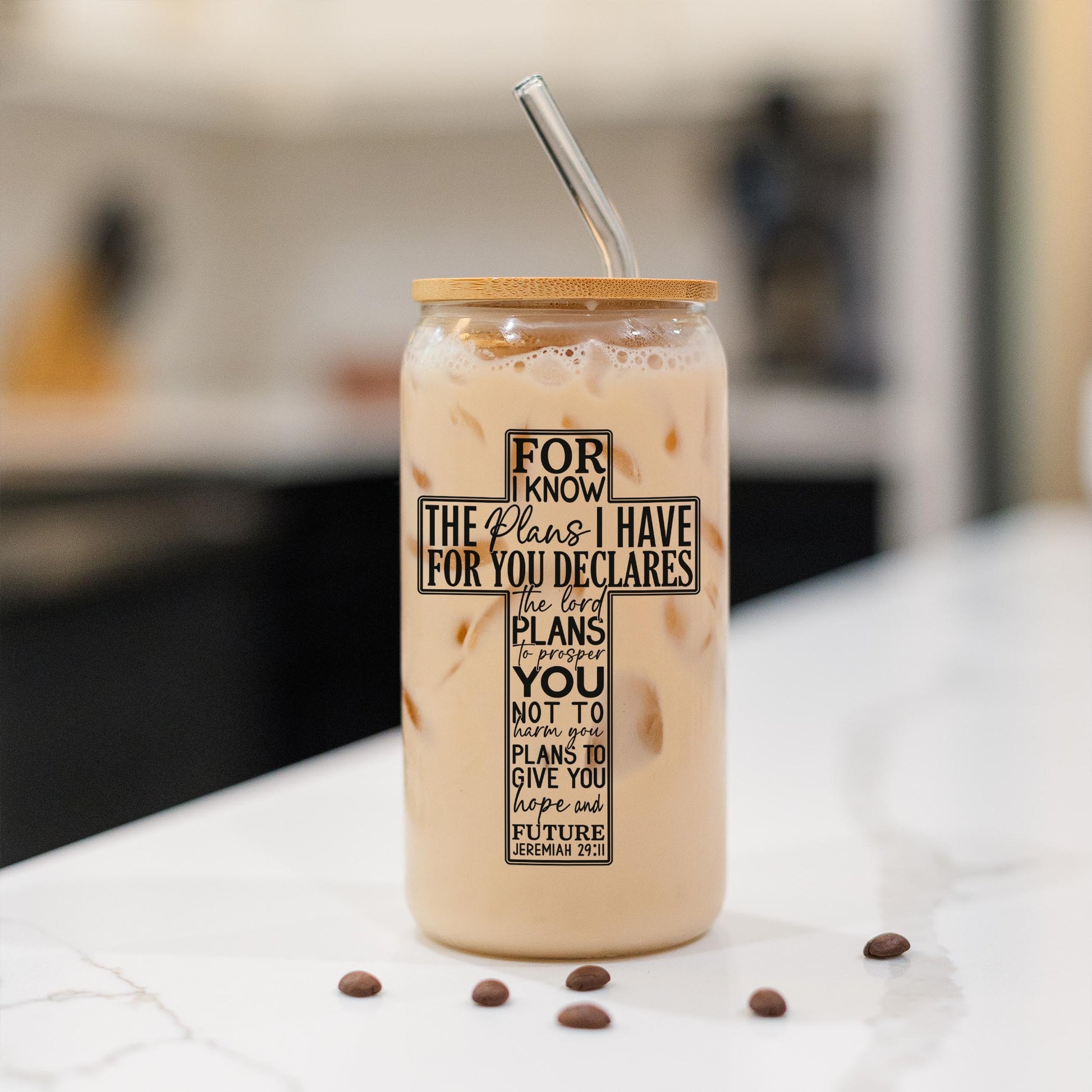 16oz Cold Brew Glass-For I Know The Plans Cross -1