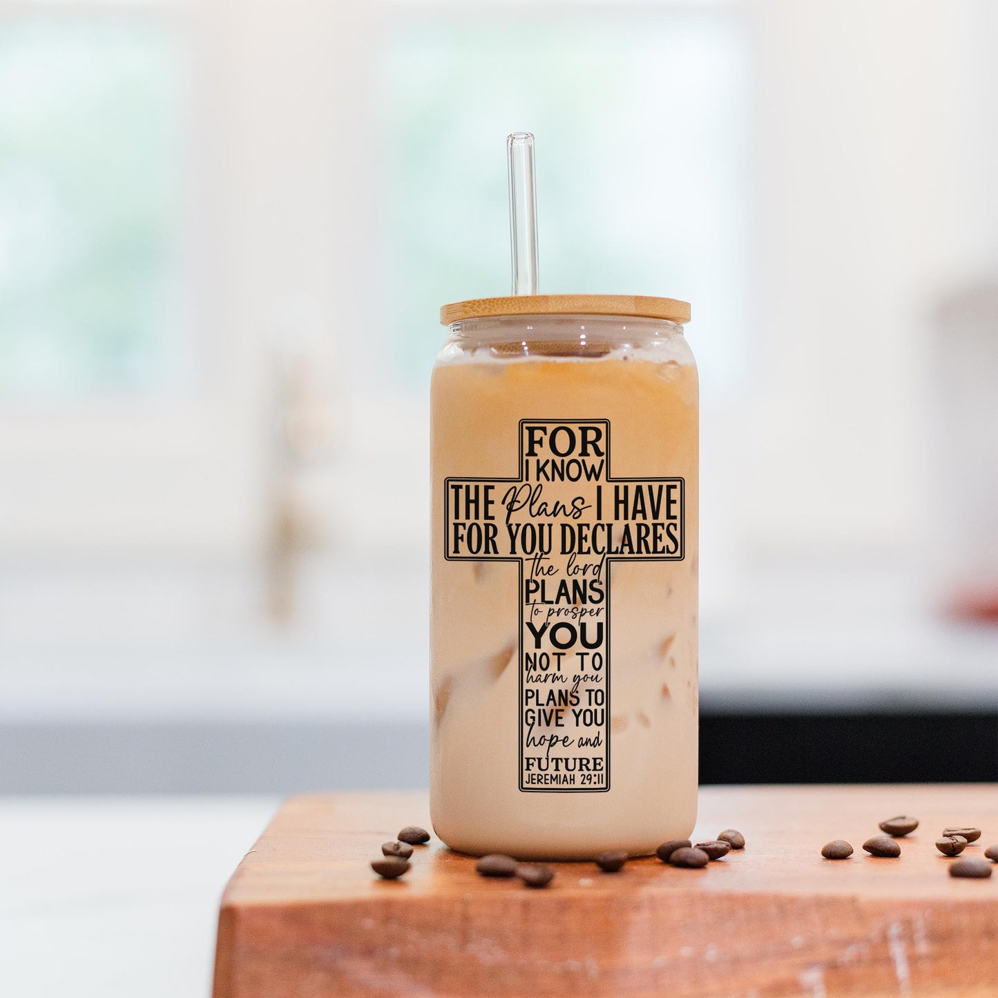 16oz Cold Brew Glass-For I Know The Plans Cross -5