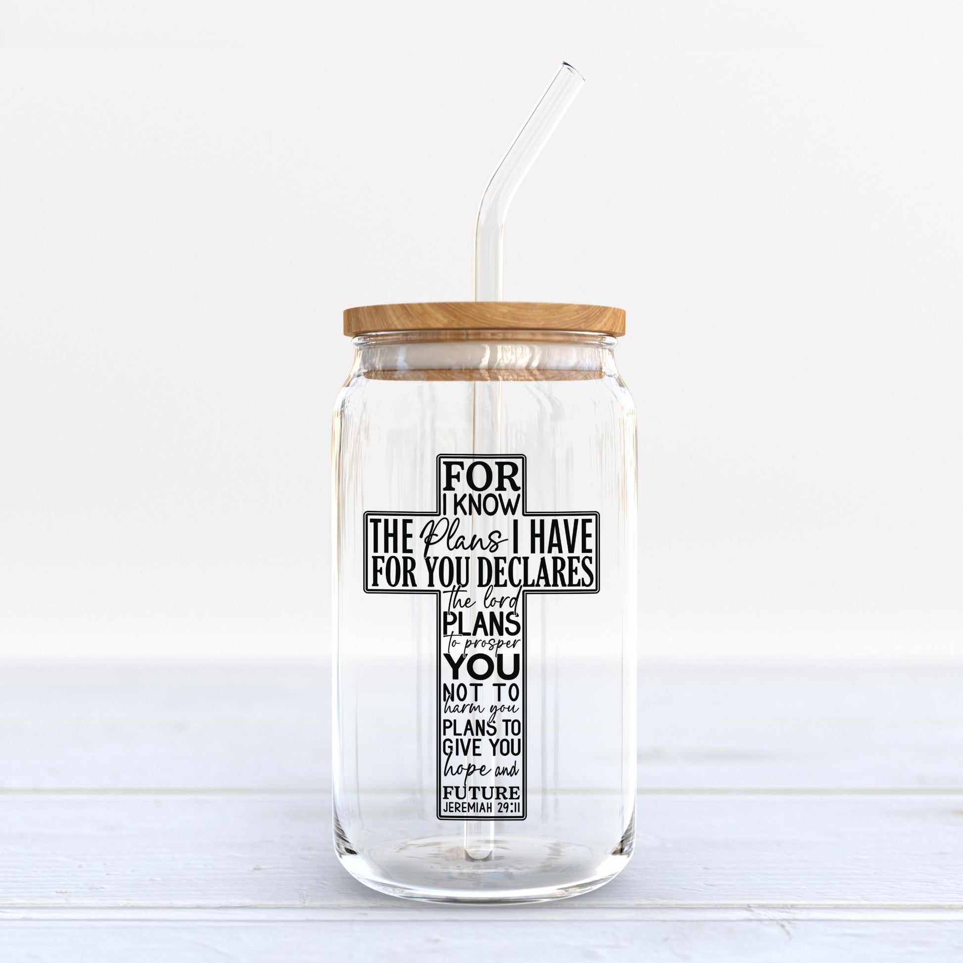 16oz Cold Brew Glass-For I Know The Plans Cross -6