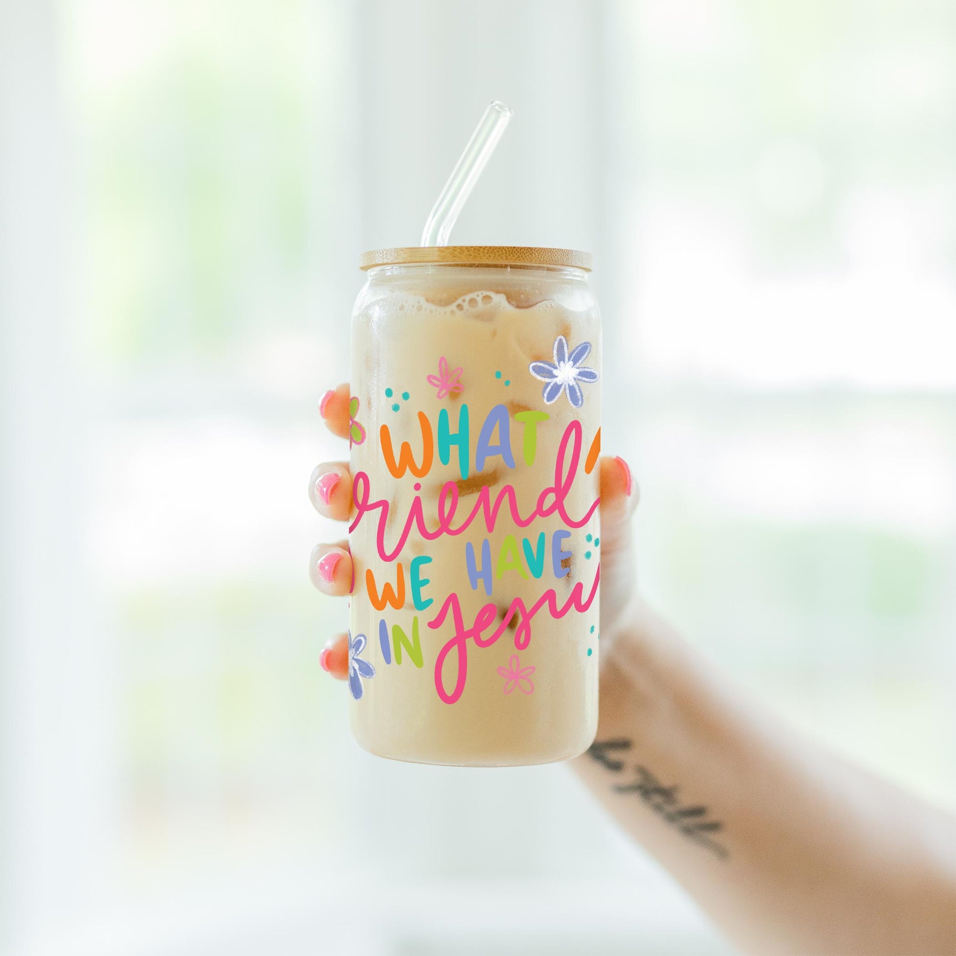 16oz Cold Brew Glass-What A Friend We Have In Jesus -7