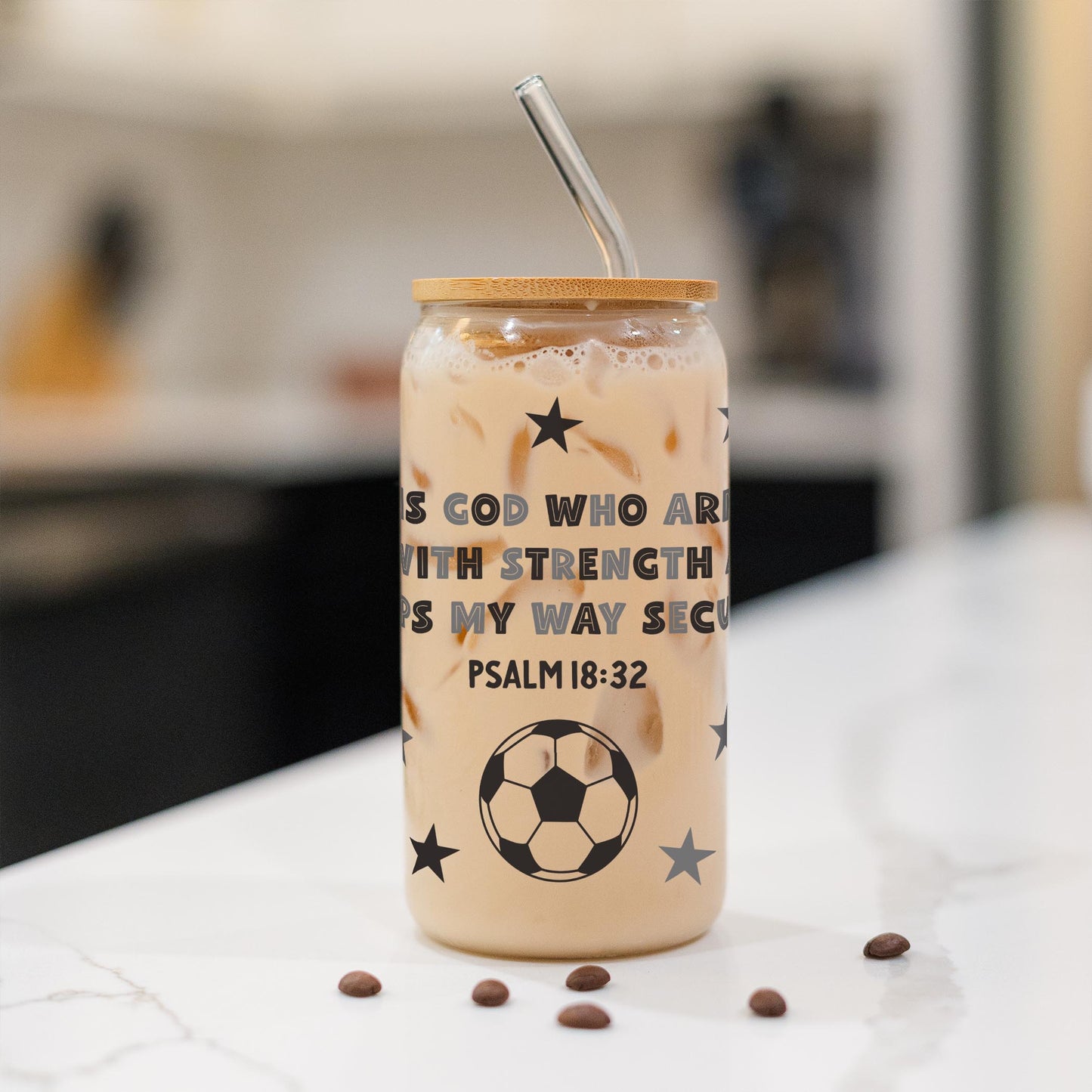 16oz Cold Brew Glass-It Is God Soccer Grey & Black