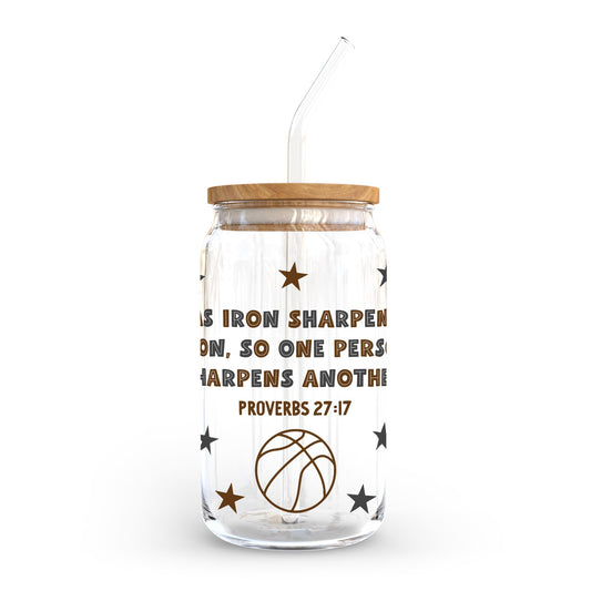 16oz Cold Brew Glass-Iron Sharpens Iron Basketball Brown & Black