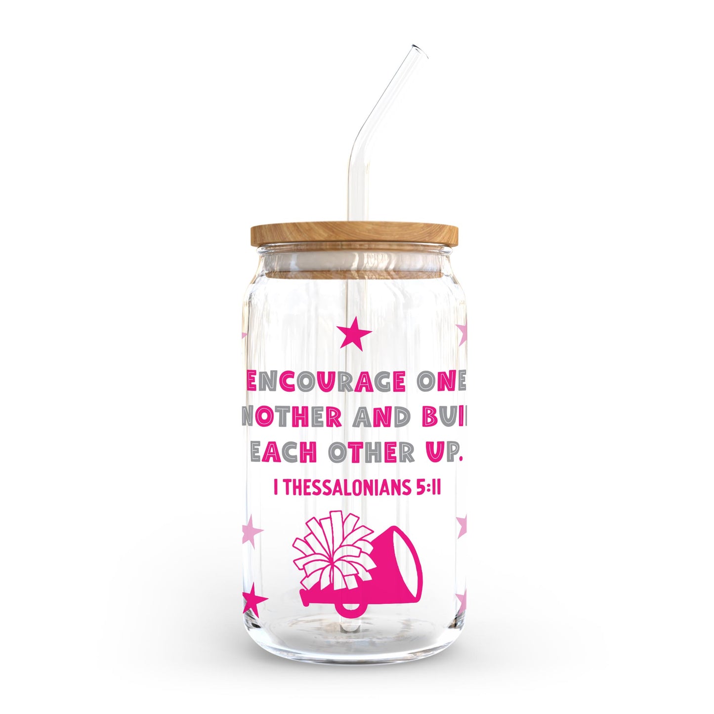 16oz Cold Brew Glass-Encourage One Another Pink & Grey