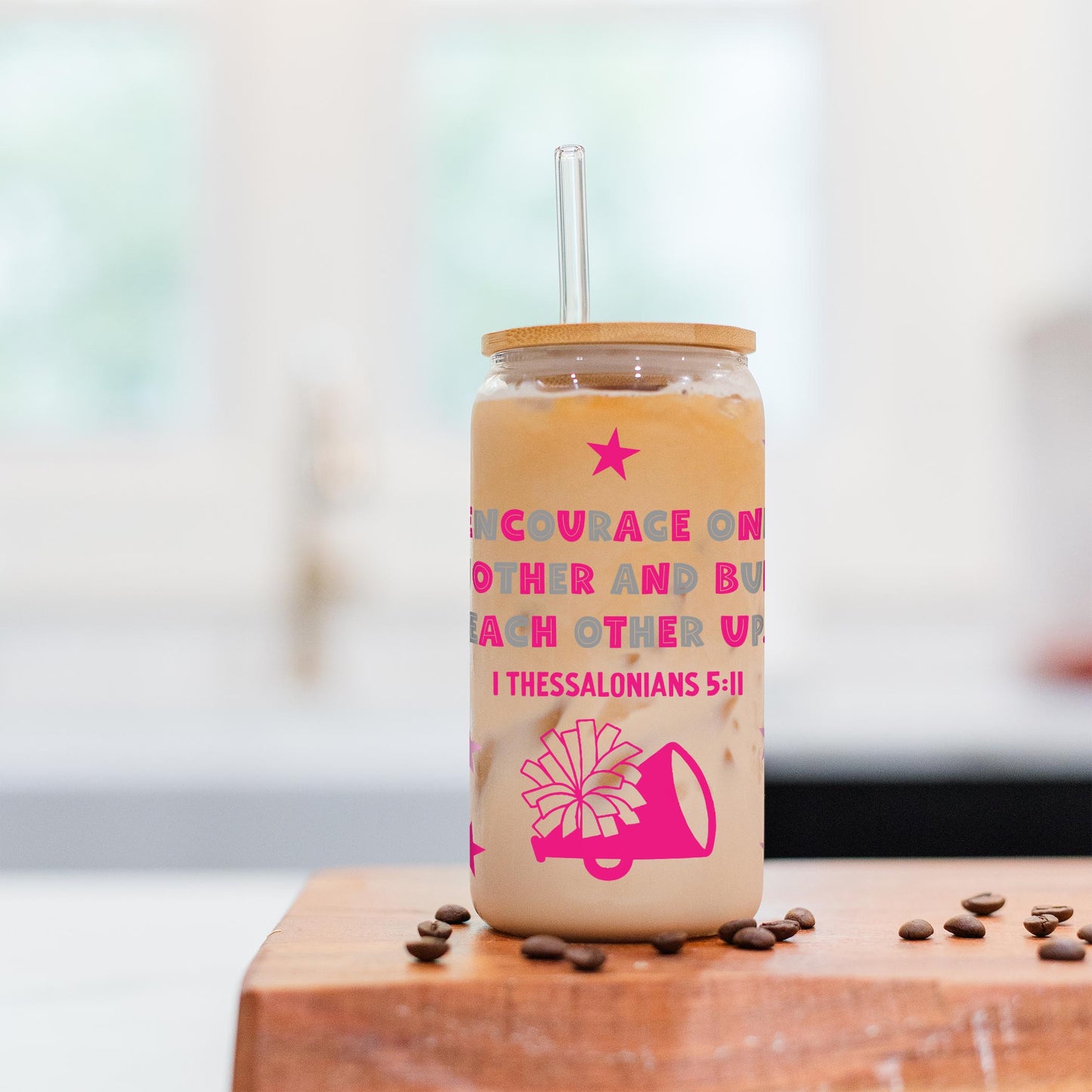 16oz Cold Brew Glass-Encourage One Another Pink & Grey