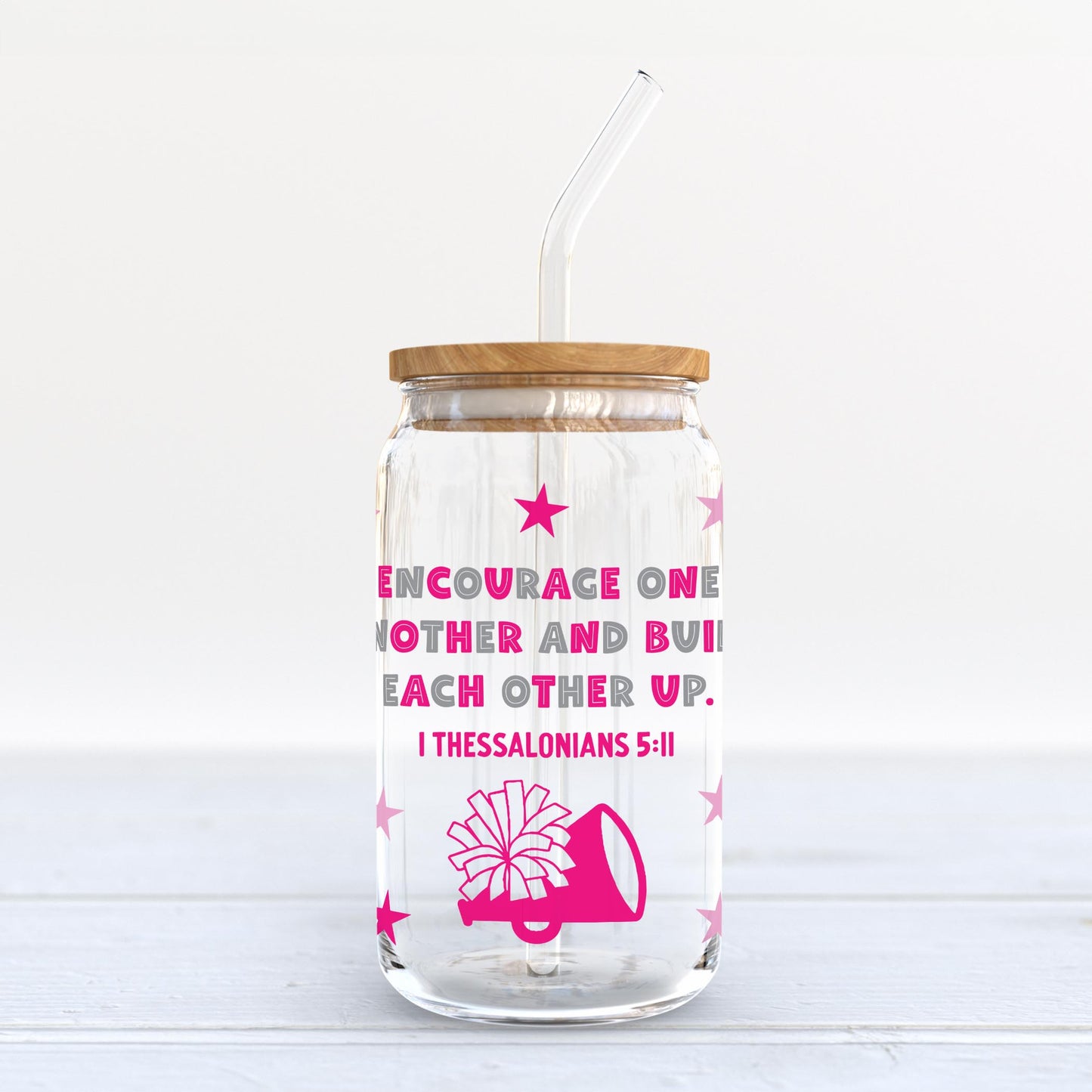 16oz Cold Brew Glass-Encourage One Another Pink & Grey