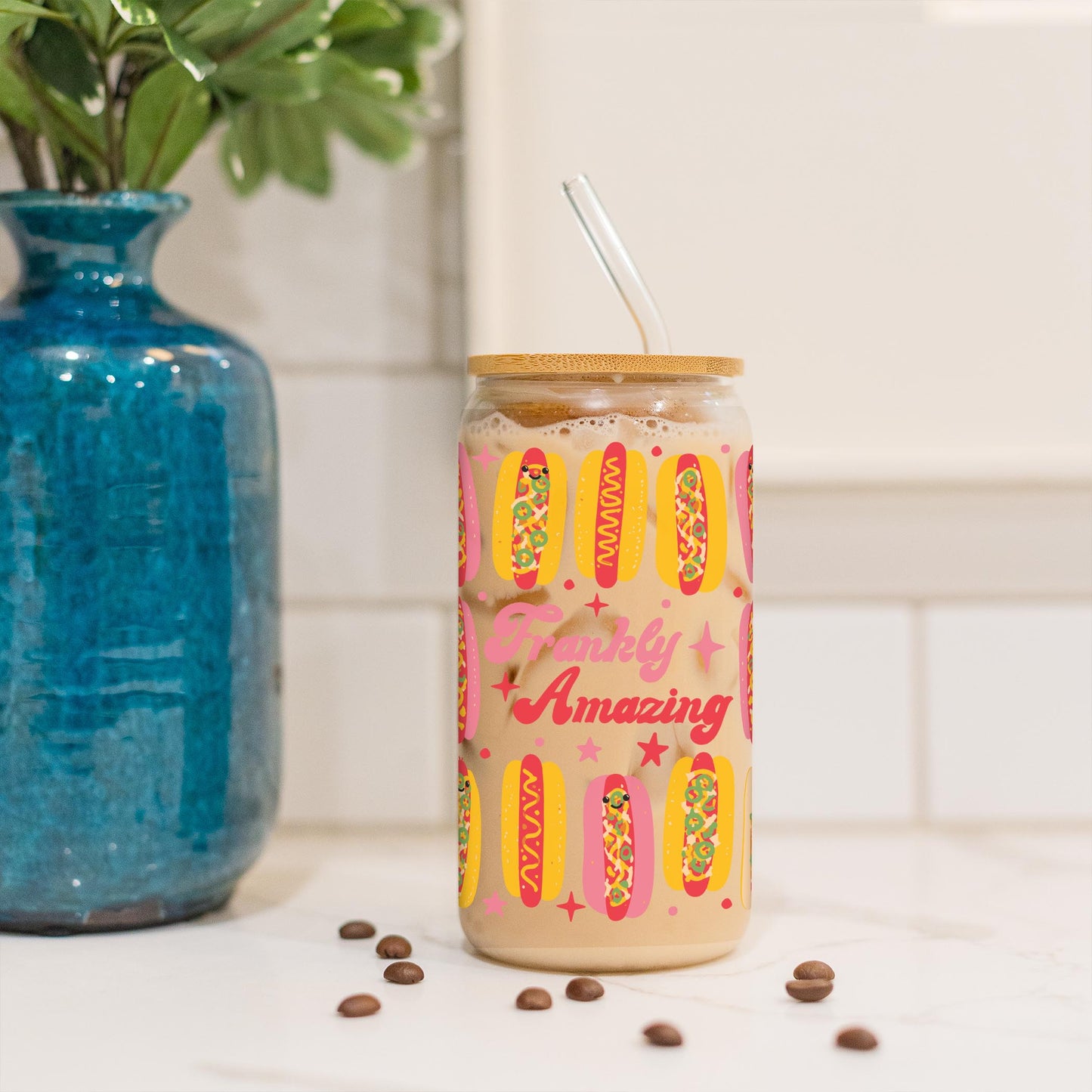 16oz Cold Brew Glass-Hot Dogs Frankly Amazing -3