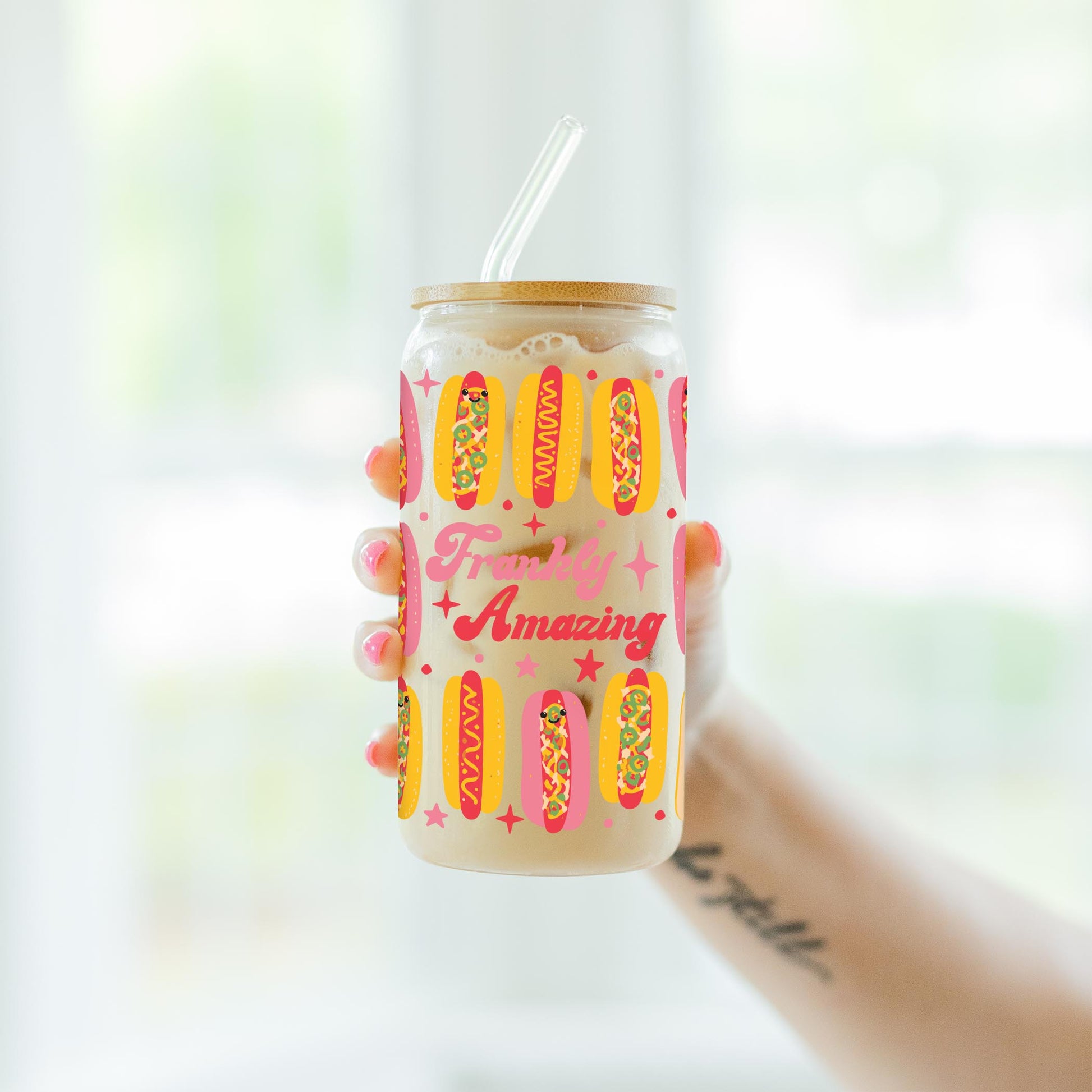 16oz Cold Brew Glass-Hot Dogs Frankly Amazing -7