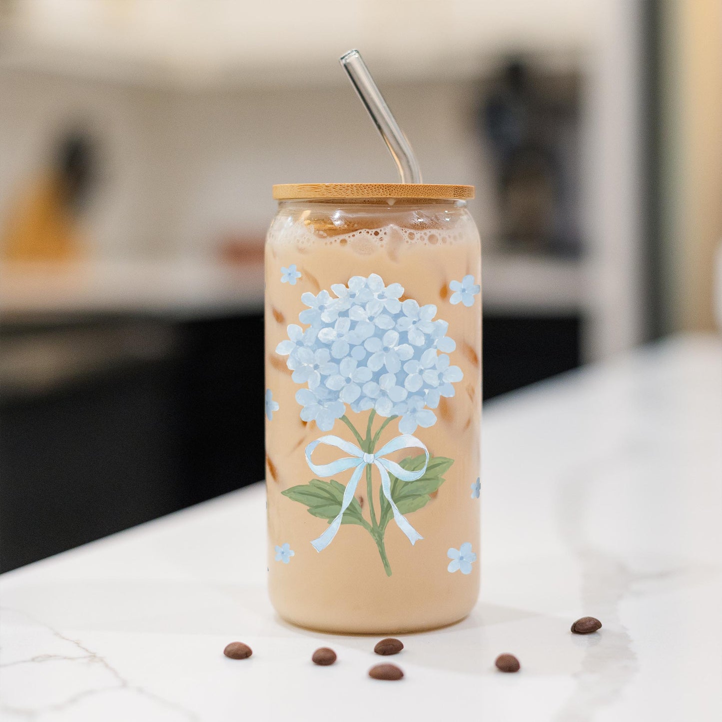 16oz Cold Brew Glass-Hydrangea Cottage -1