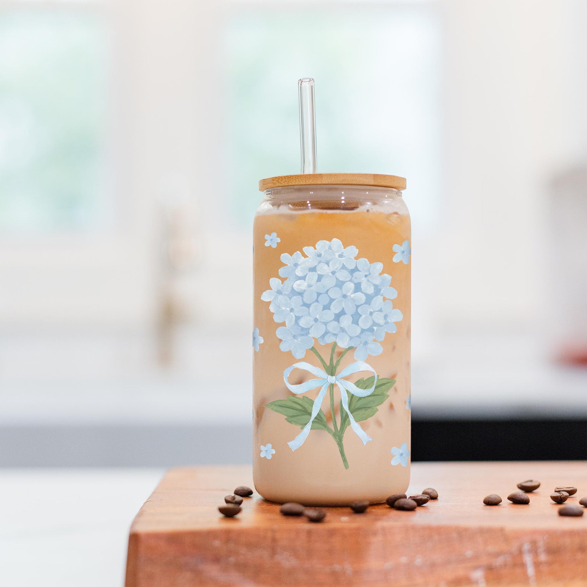 16oz Cold Brew Glass-Hydrangea Cottage -5