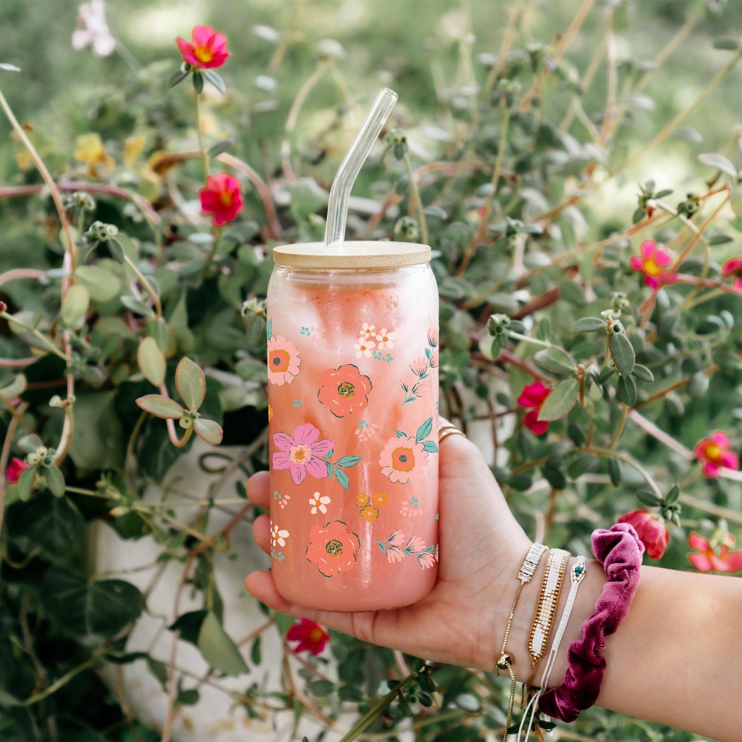 16oz Cold Brew Glass-Kalia Floral Pattern