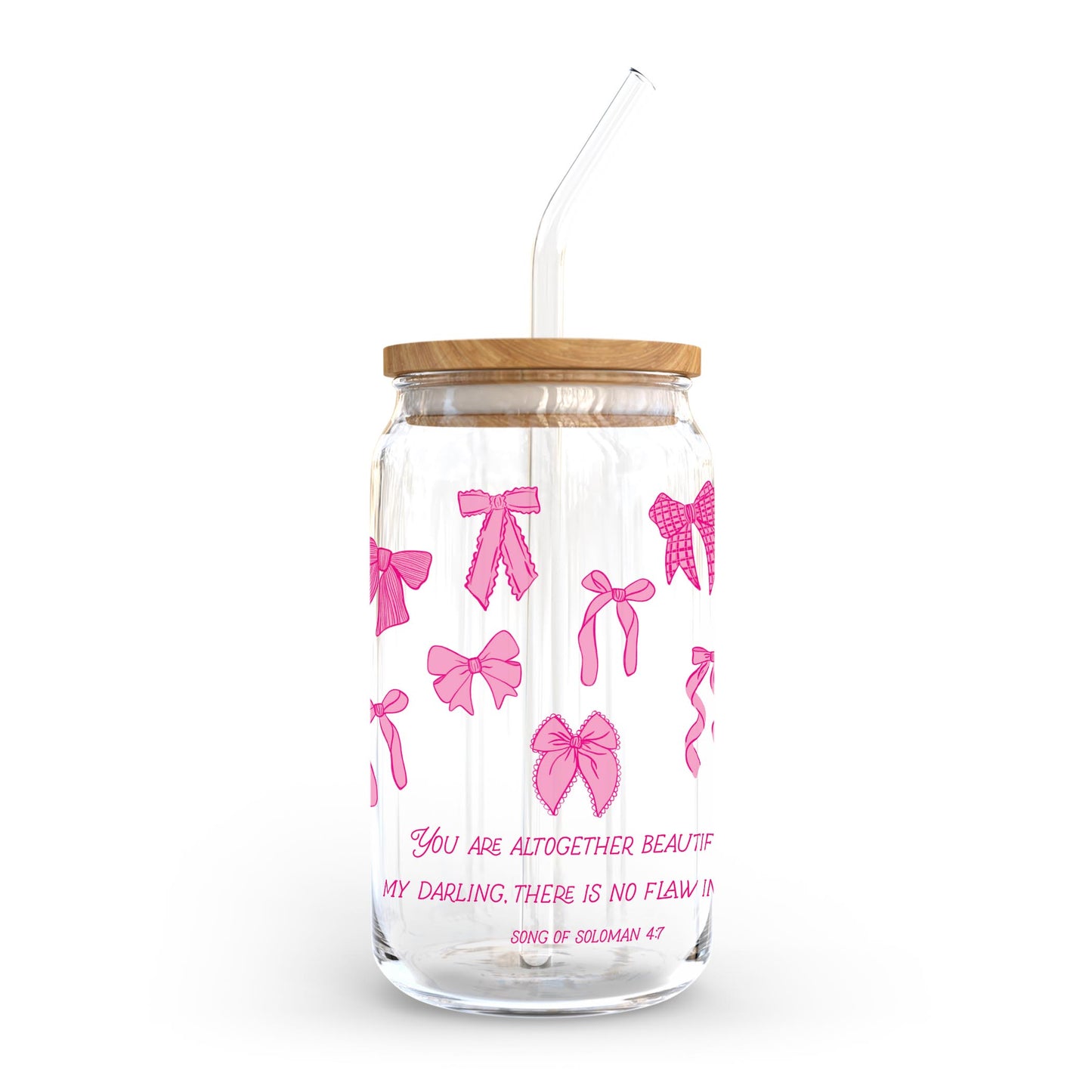 16oz Cold Brew Glass-Pink Bows You Are Altogether Beautiful