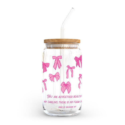 16oz Cold Brew Glass-Pink Bows You Are Altogether Beautiful