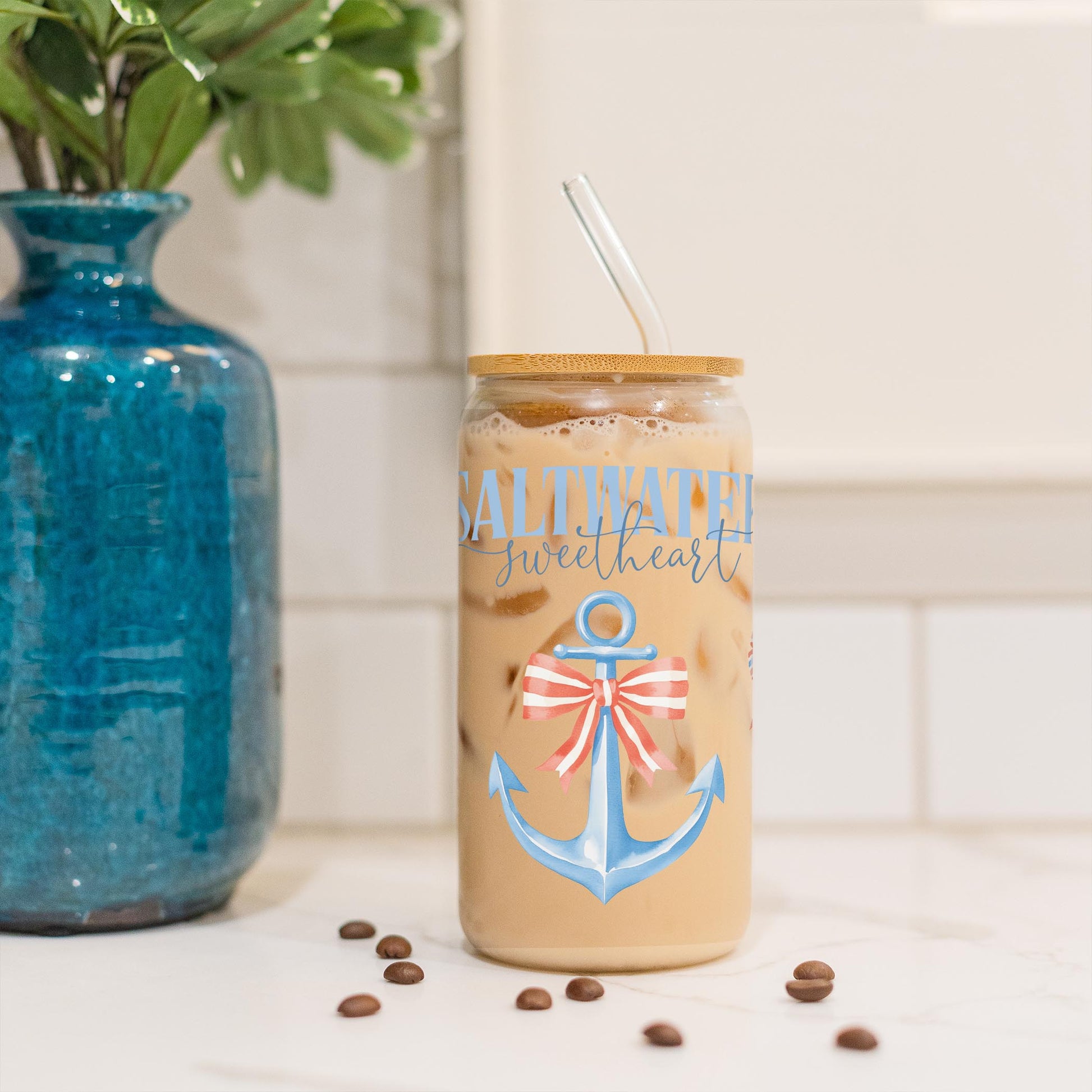 16oz Cold Brew Glass-New England Tides Saltwater Sweetheart -3