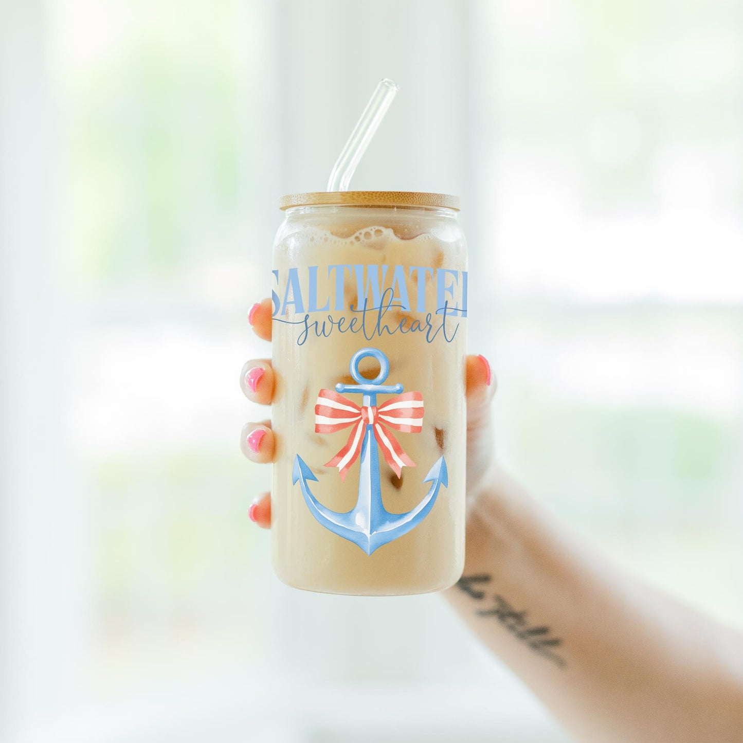 16oz Cold Brew Glass-New England Tides Saltwater Sweetheart -7